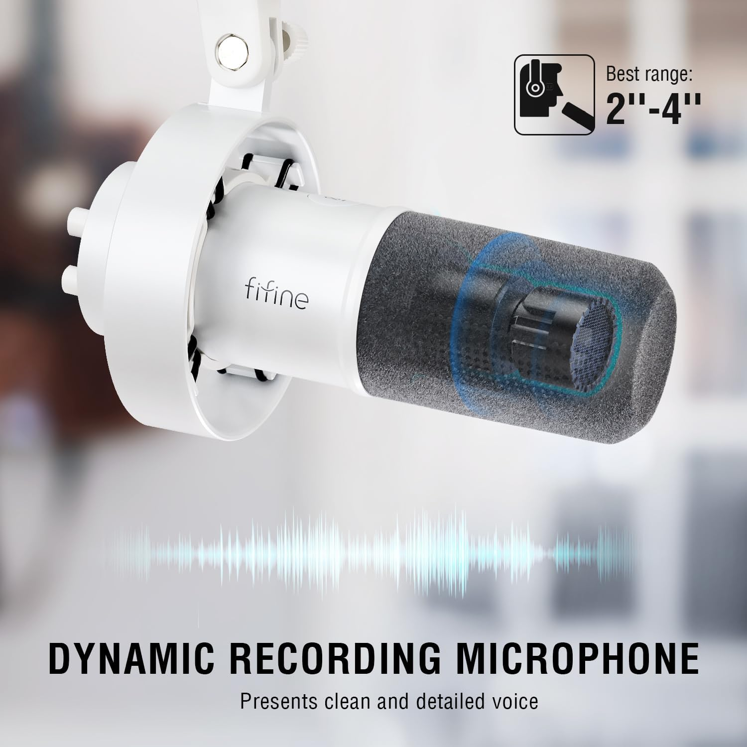 FIFINE Studio XLR Dynamic Microphone, USB PC Podcast Microphone for Streaming Recording, XLR/USB Vocal Mic with Tap-To-Mute, Gain Knob, Headphones Monitoring-Amplitank K688 White image number 5