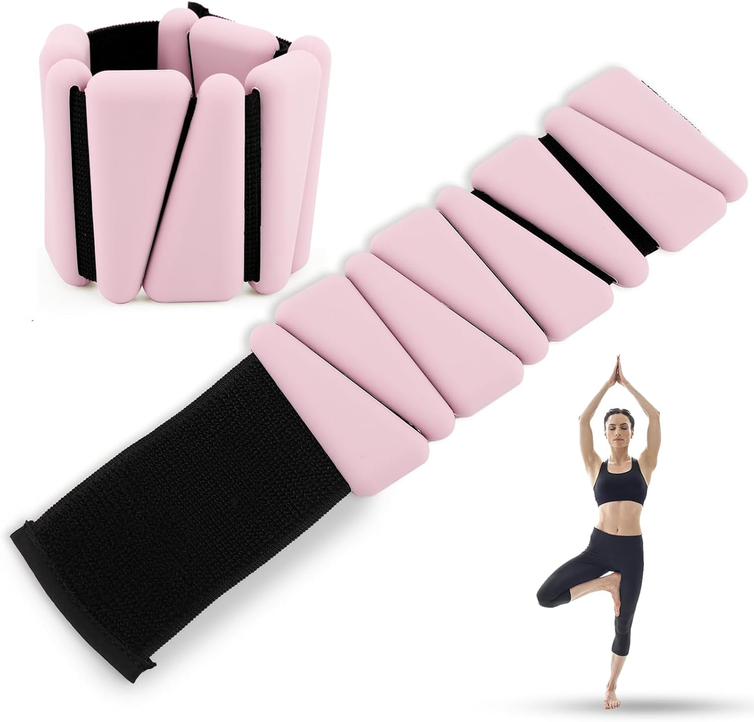Wrist Ankle Weights for Women, Adjustable Wearable Silicone Leg Arm Weights, Weighted Wristbands Set of 2 (1 Lb Each) for Jogging, Yoga, Pilates, Swimming, Barre, Strength Training (Pink) image number 4