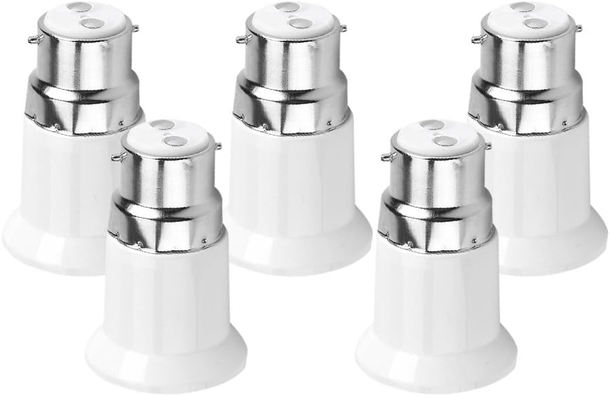 Bulb Adapter with Plug Base, 5Pcs Bulb Converter B22 Male to E27 Female, the Housing Adopts Fireproof, Heat Resistant, Anti-Aging Pc Material and Has Good Insulating Properties image number 1
