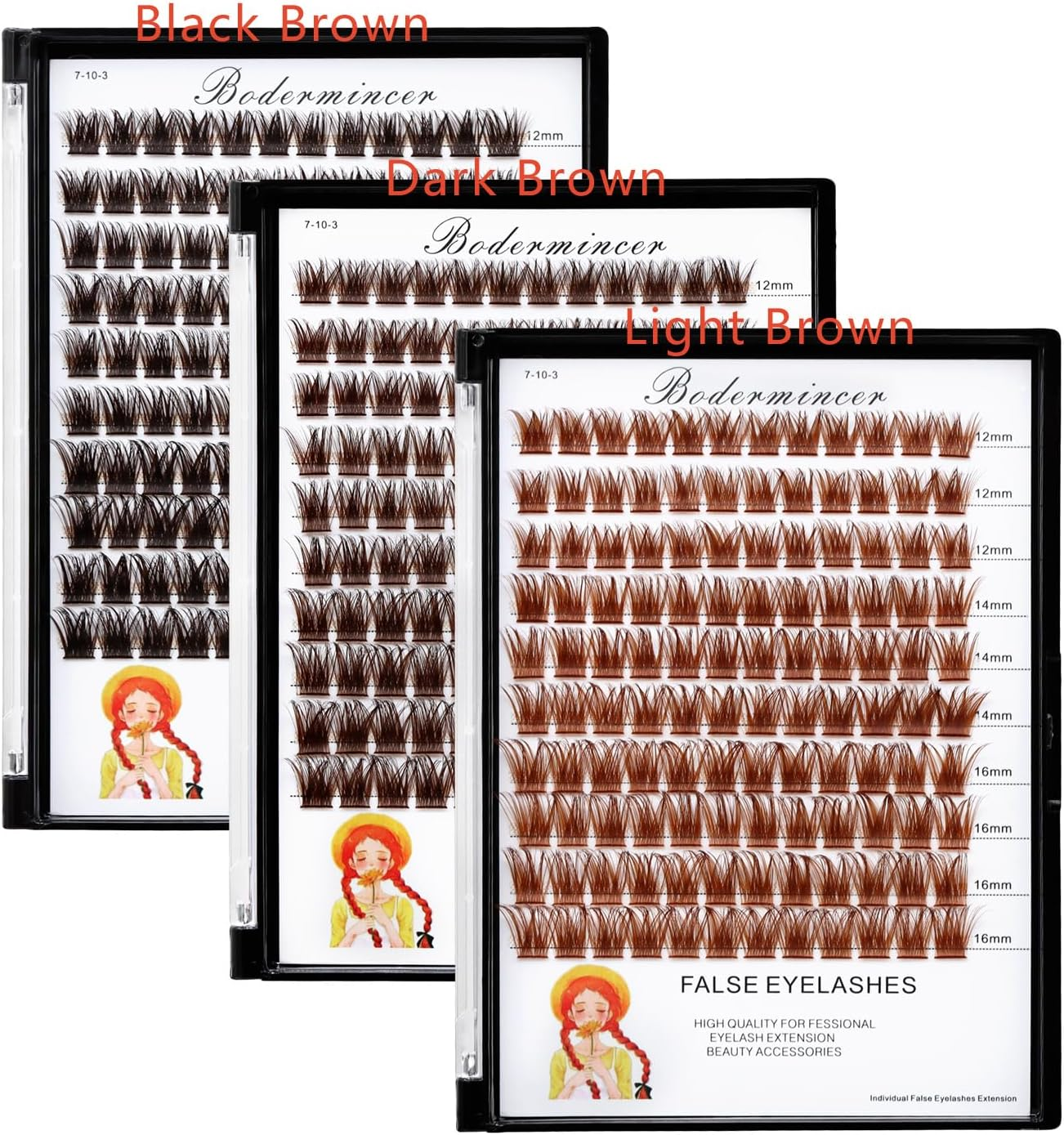 Bodermincer Lash Clusters D Curl Black/Brown/Colored Lashes 10-12-14/12-14-16/16-18-20Mm Mixed Lash Clusters Kit for Beginner (M01-Black Brown-12-14-16Mm MIX) image number 1