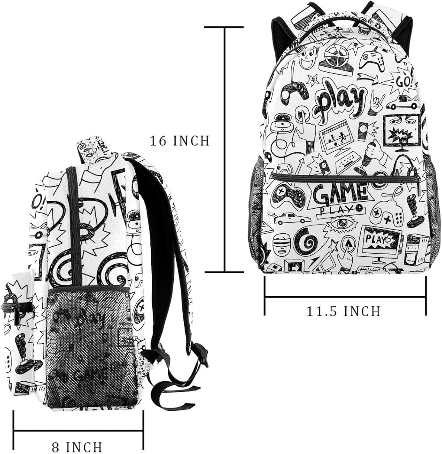 Computer Games Doodles Backpack Students Shoulder Bags Travel Bag College School Tote Backpacks image number 2