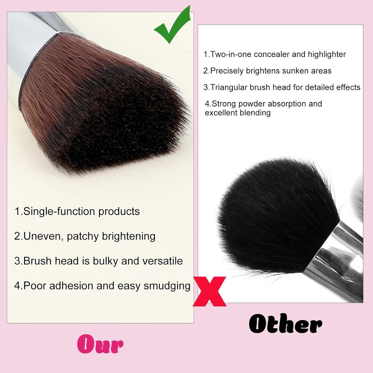 2 PCS Corner Eye Brush Triangle Concealer Brush Small Nose Contour Foundation Makeup Brushes Angled under Eye Brightening Brushes for Cream Face Contour Blending (Black)