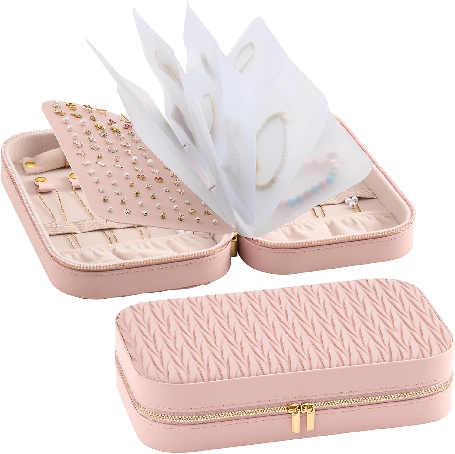 Lolalet Travel Jewelry Organizer, Jewelry Storage Case with Pocket, Earrings Necklaces Bracelets Ring Zippered Storage Pouch for Women -Black