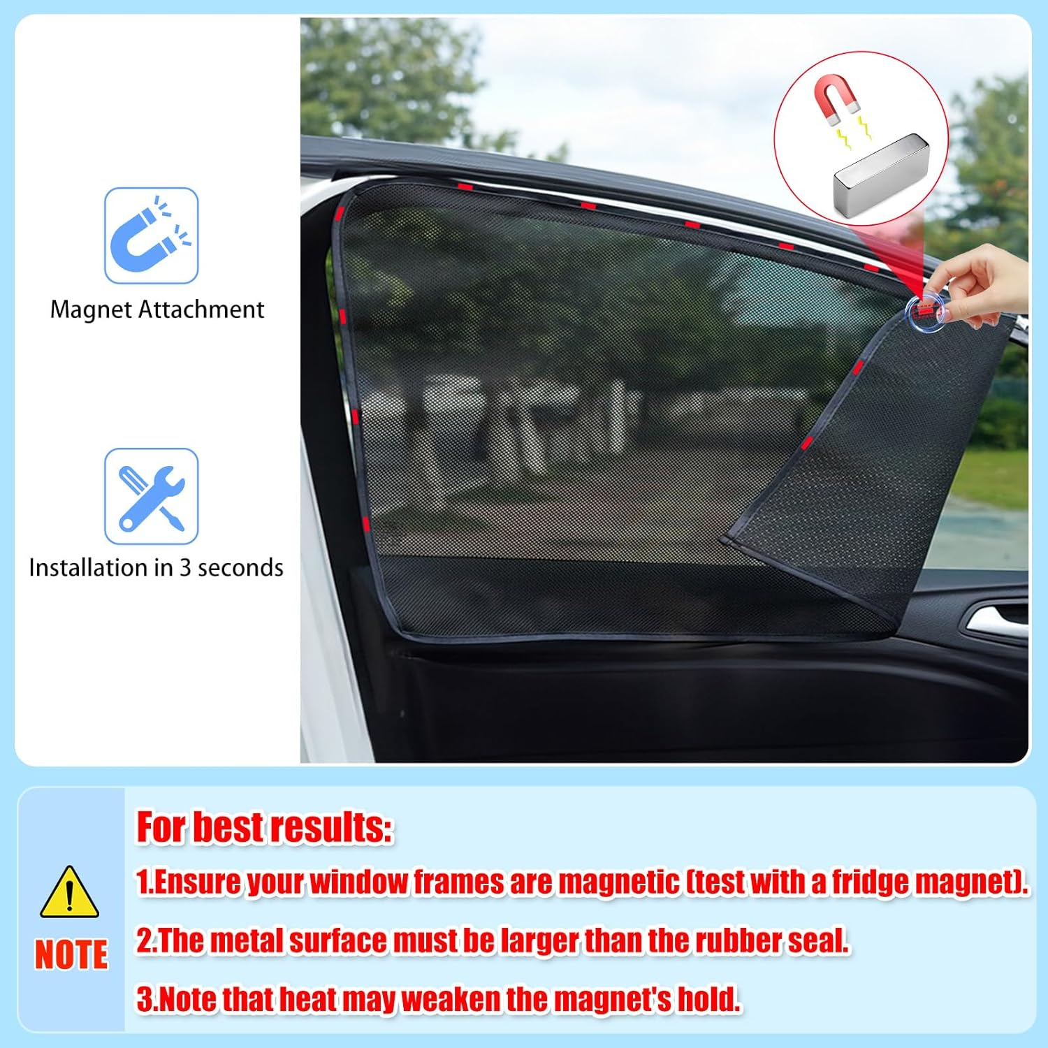 ZATOOTO Car Sun Shades for Driver Side Window, Front Window Sun Shade for Car Mesh Shade Protection from Heat and UV for Sleeping Camping - Back 2Pack image number 2