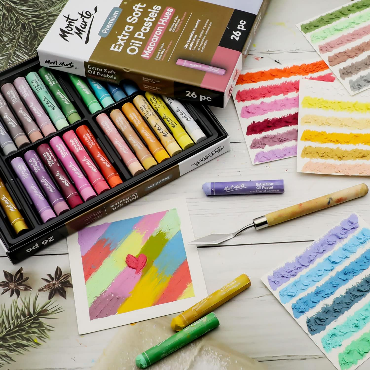 Mont Marte Extra Soft Oil Pastels Macaron Hues Premium 26Pc, Assorted Pastel & Metallic Colours, Vibrant, Buttery, Versatile Art Pastels for Blending, Layering & Shading, Colouring, Sketching image number 6
