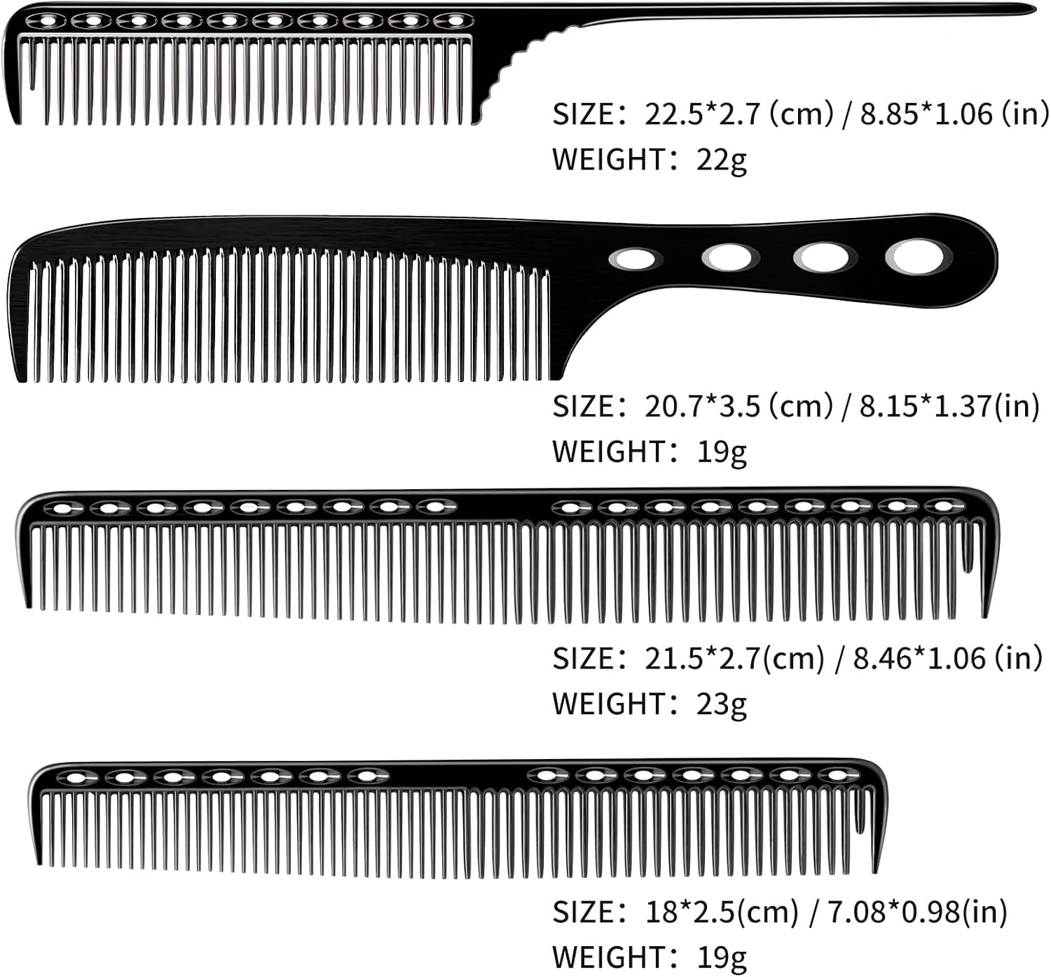 CGBARBER 4 Types Aluminum Hair Combs for Cutting Stainless Steel Hair Tail Metal Comb (Black)