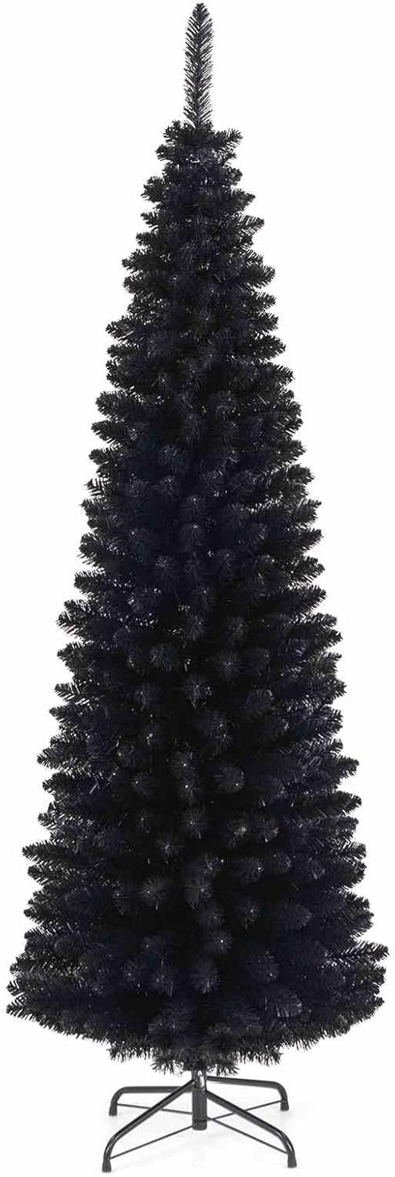 Costway 180 CM Black Artificial Halloween Christmas Tree, Slim Pencil Black Tree W/ 460 Branch Tips, Foldable Metal Stand, Corner Xmas Full Tree Carnival Decoration (180 Cm) image number 2