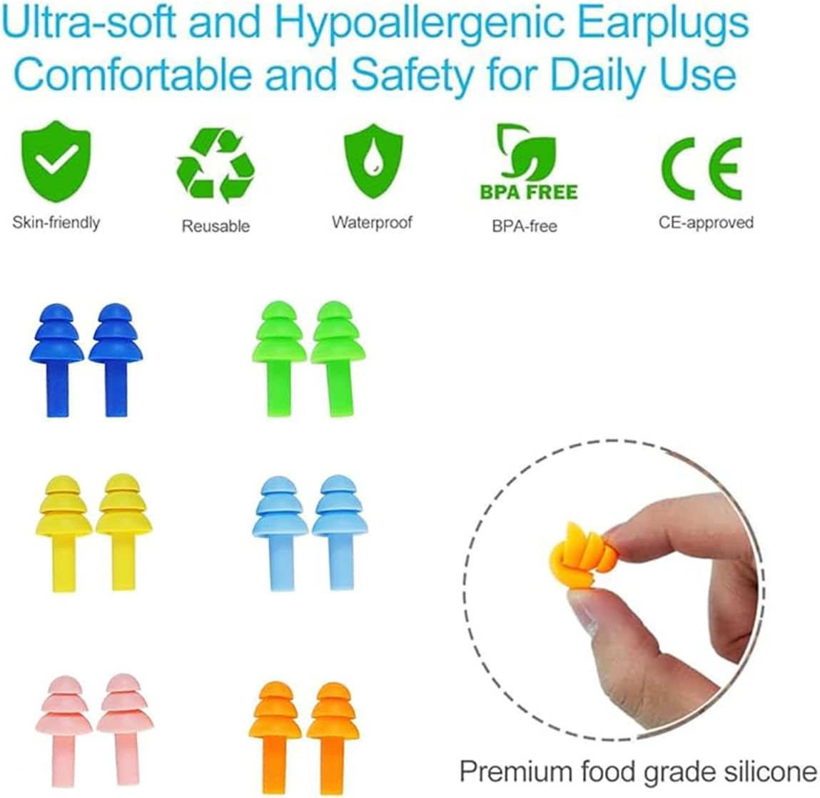 13 Pairs Ear Plugs for Swimming,Silicone Ear Plugs for Sleeping,Reusable for Noise Reduction,Soft for Sleeping Noise Cancelling,Suitable for Swimming,Noisy Places