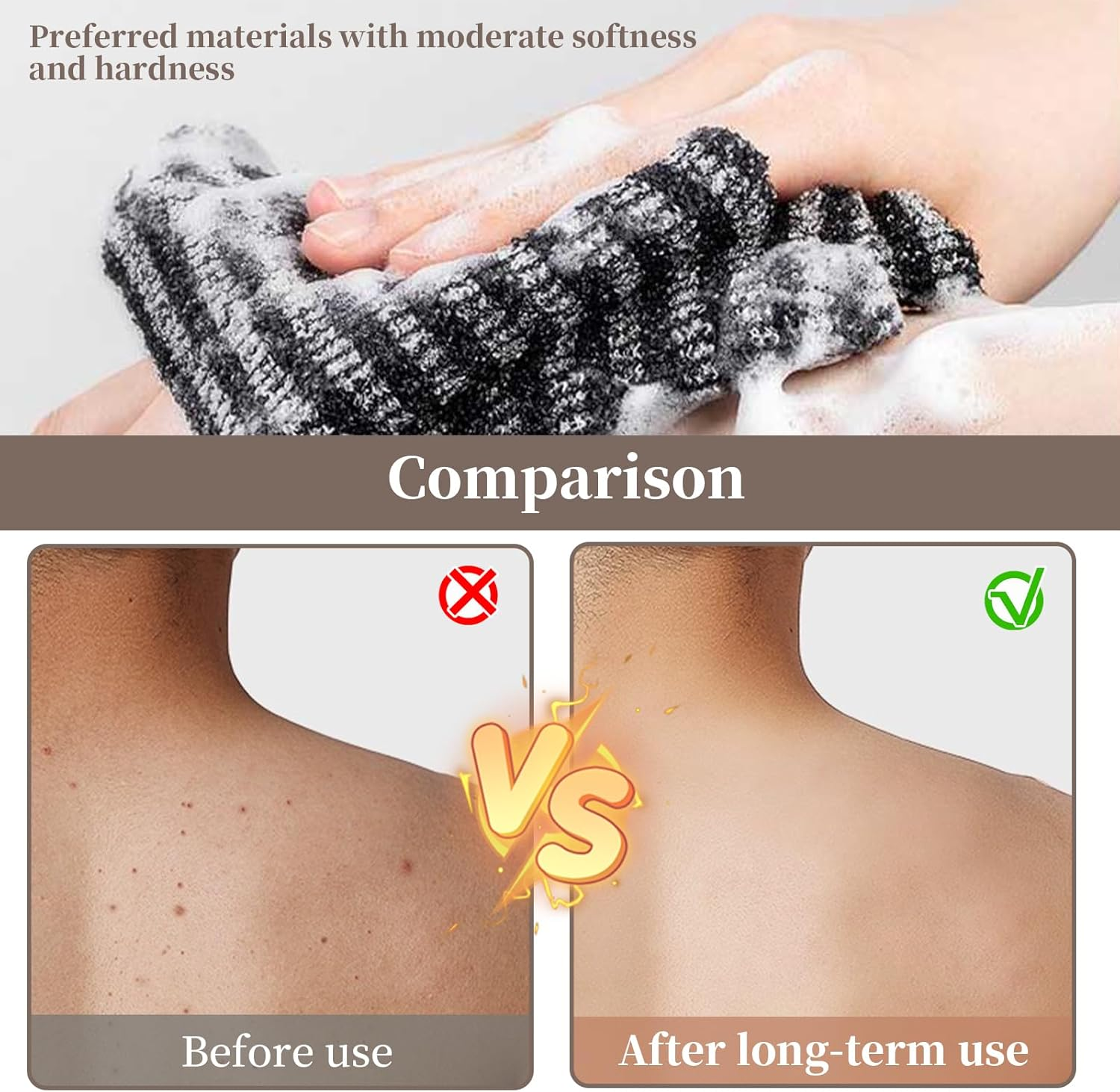2 PCS Exfoliating Washcloth Towels, Body Scrubber Exfoliator Cleansing Towel, Exfoliating Shower Towel, Resistant Exfoliating Washcloth for All Skin Types, Japanese Scrubber Washer for Shower (STAR) image number 4