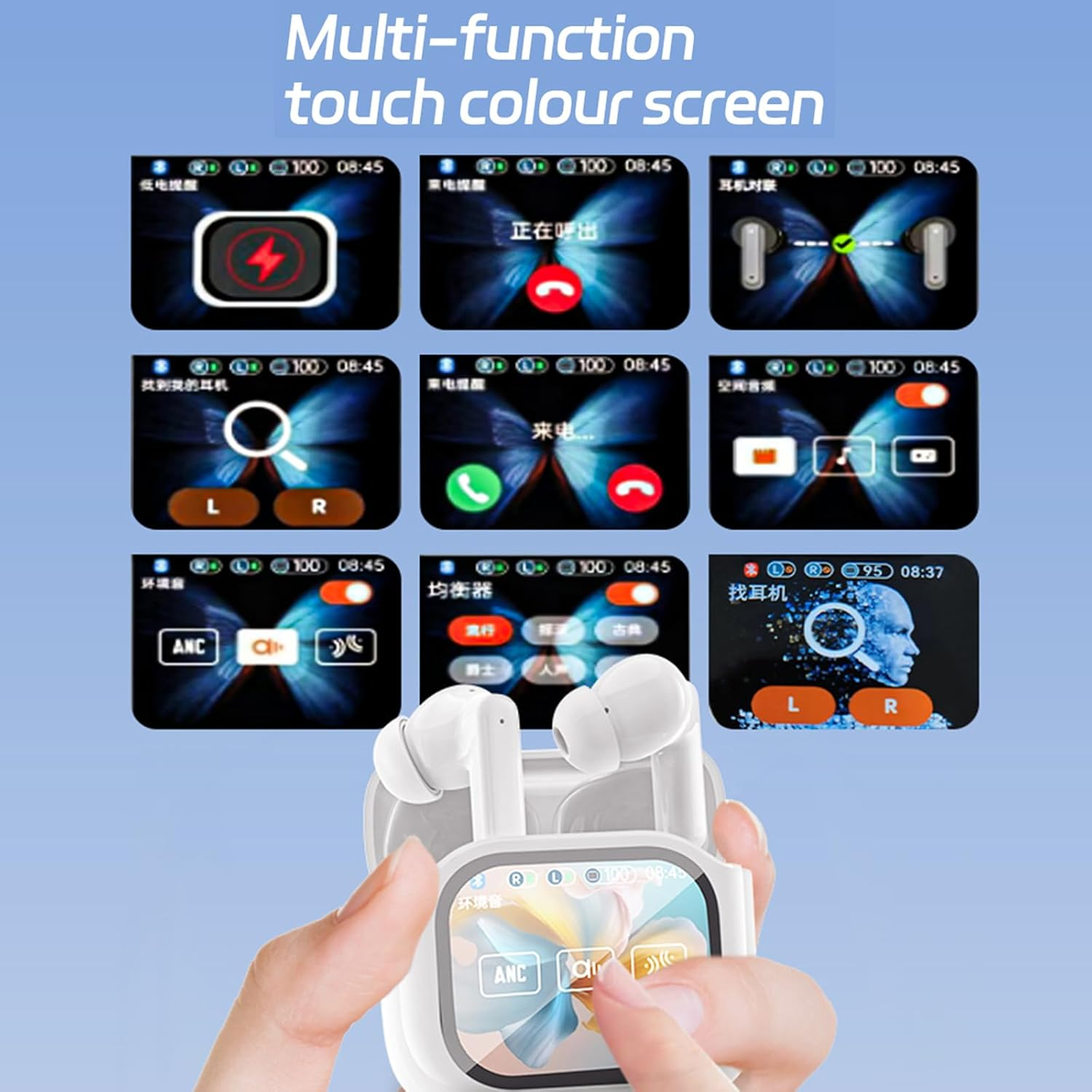 Xmenha ZXY-JM19 Orange Wireless Active Noise Cancelling in Ear Earbuds with Touch Control Bluetooth Headphones image number 4