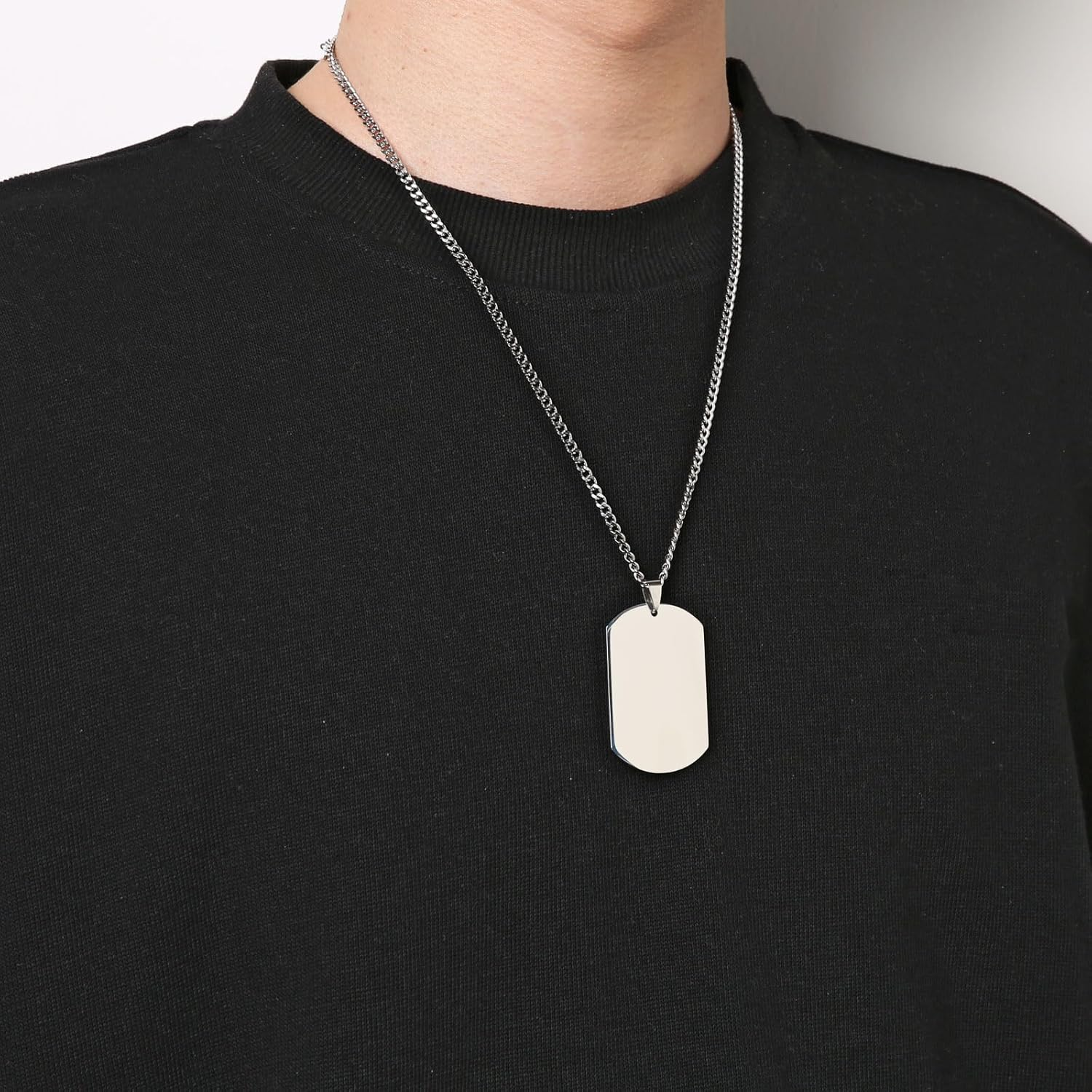 HZMAN Mens High Polishing Stainless Steel Dog Tag Pendant Necklace 22+2 Inch Link Chain - 2 Pieces Silver image number 6