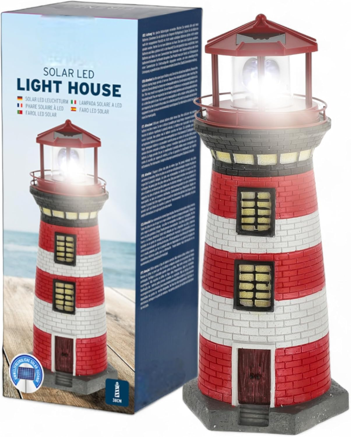 MIJOMA Solar LED Lighthouse with Light - Weatherproof & Detailed for Garden & Balcony - Solar Decoration Made of Polyresin - with Battery & LED Light Technology (38 Cm) image number 6