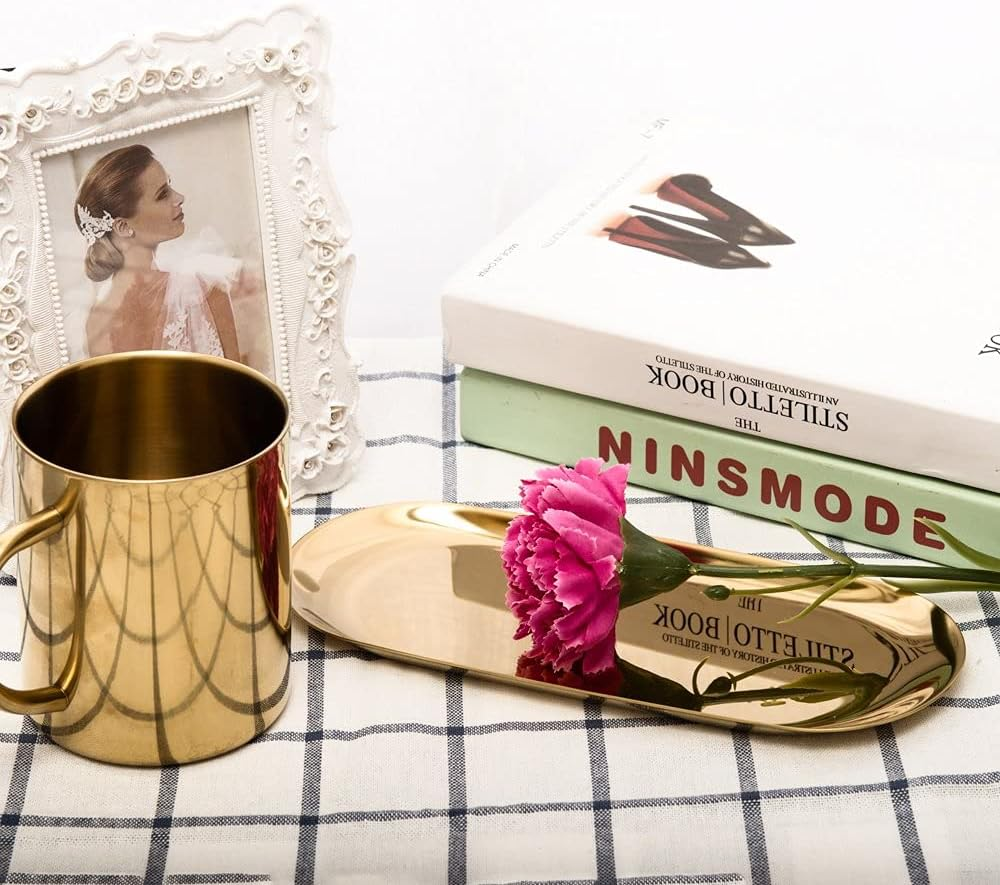 IMEEA Small Gold Stainless Steel Vanity Tray for Cosmetics, Candles, Makeup and Small Items - Elegant Perfume Trays Bathroom Organizer Trays (23 X 9.5Cm) (Gold) image number 6