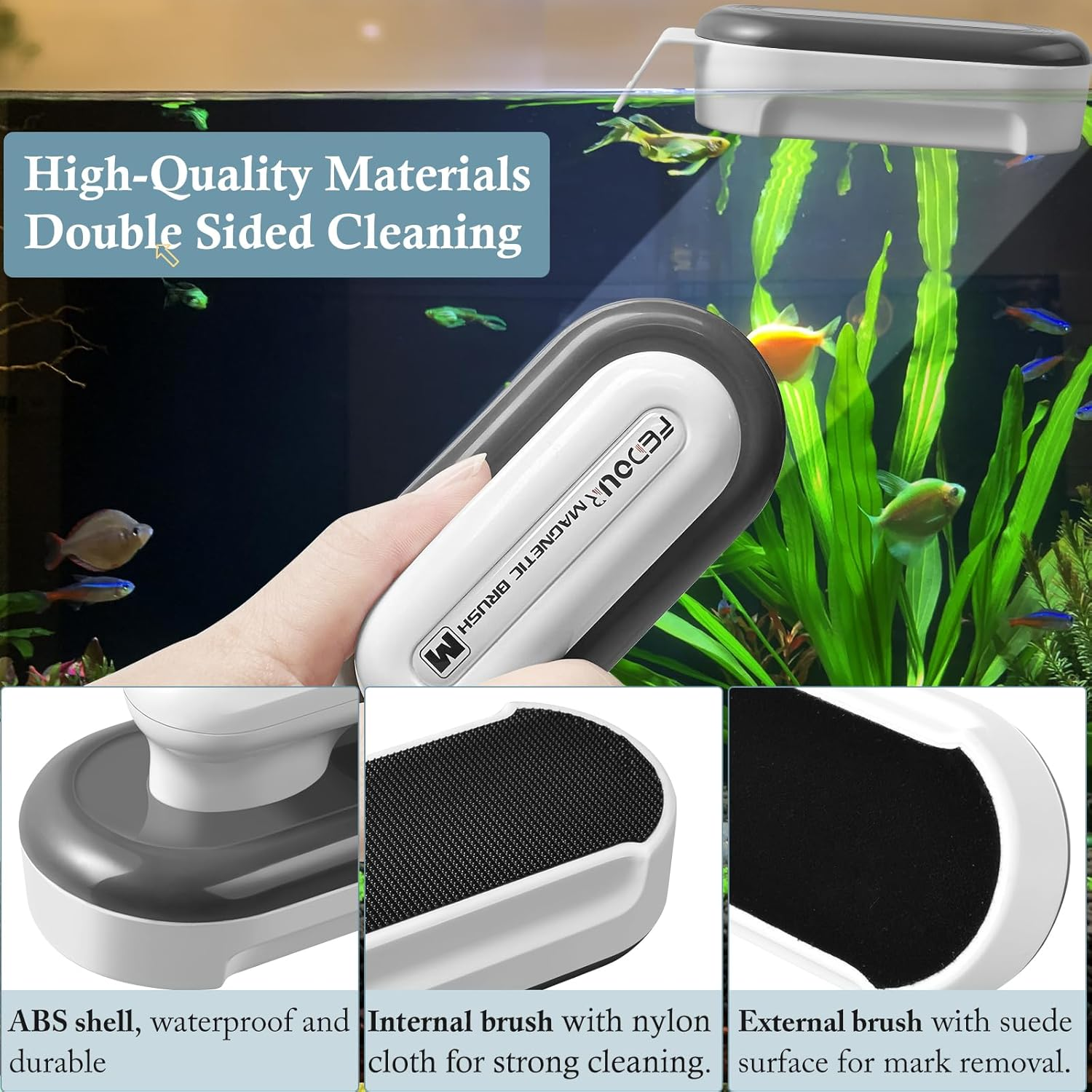 Aquarium Strong Magnetic Cleaner with 2 Detachable Algae Scraper, Fish Tank Magnet Cleaning Tool, Aquarium Floating Scrubber Brush for Glass and Acrylic Tanks 8-15Mm (Medium) image number 3