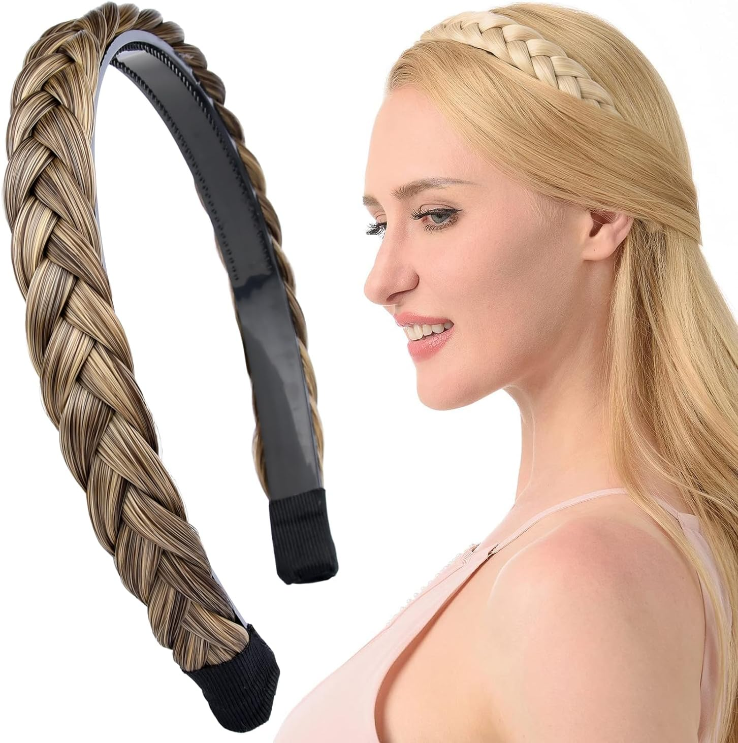 Gledola Braided Headband with Teeth Braids Hair Band with Teeth Synthetic Hair Band Braided Hair Band (White Blonde)