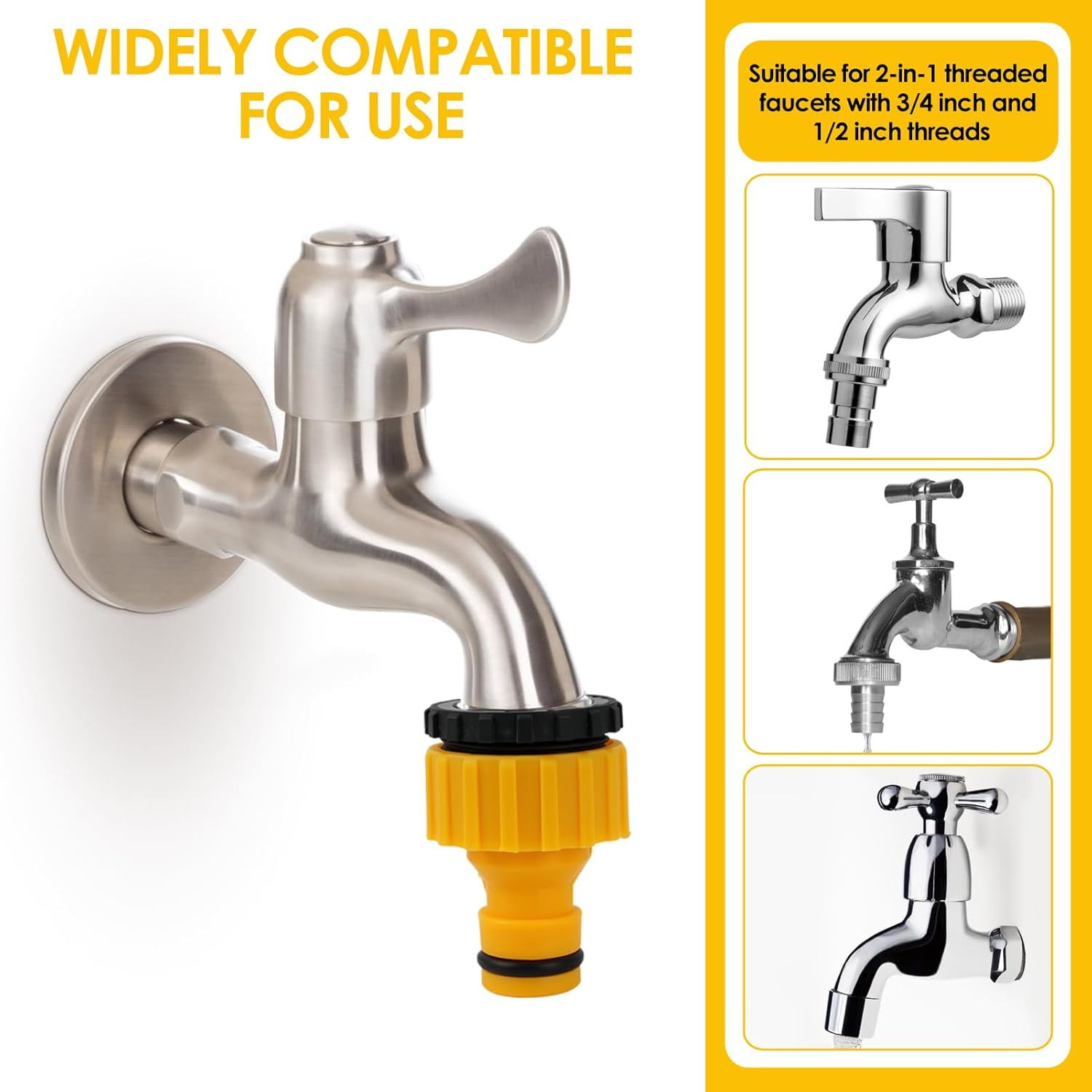 4-Pack Universal Hose Tap Connector Set, Durable Plastic 2-In-1 Threaded Faucet Adapter, Compatible with 3/4" and 1/2" Taps for Garden, Kitchen, Outdoor Use - Includes Sealing Rings image number 1