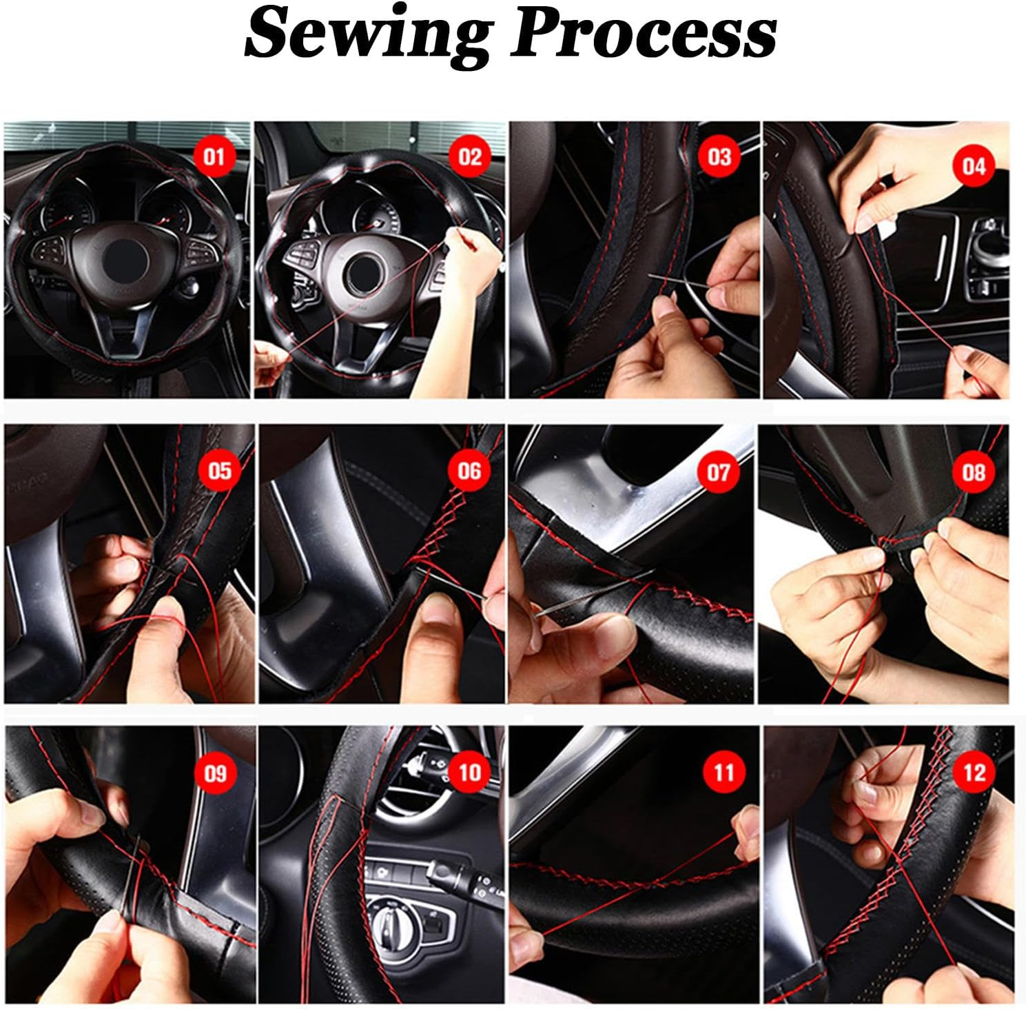 Fit for Toyota Land Cruiser Prado 250 2023 2024 2025, Hand Stitch Steering Wheel Cover, Black Leather Steering Wheel Cover - Black Line image number 3