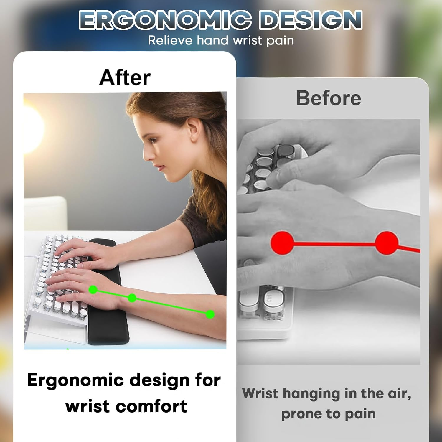 NNAKLLI Computer Keyboard Stand with Wrist Rest and Mouse Pad - Ergonomic Keyboard Wrist Rest with Anti-Slip Base, Great for Office Desk, Home, School (Transparent) - Pink image number 3