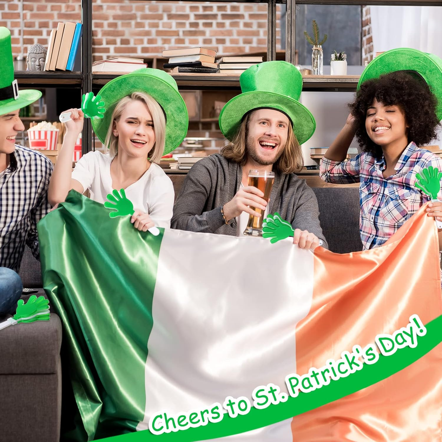 50 Pcs 7.5 Inch Green/White Hand Clapper Plastic Noise Makers for Sporting Events St. Patrick'S Party Hand Clappers Noisemakers for St. Patrick'S Day Party Favors Birthday Sports Game Celebration image number 2