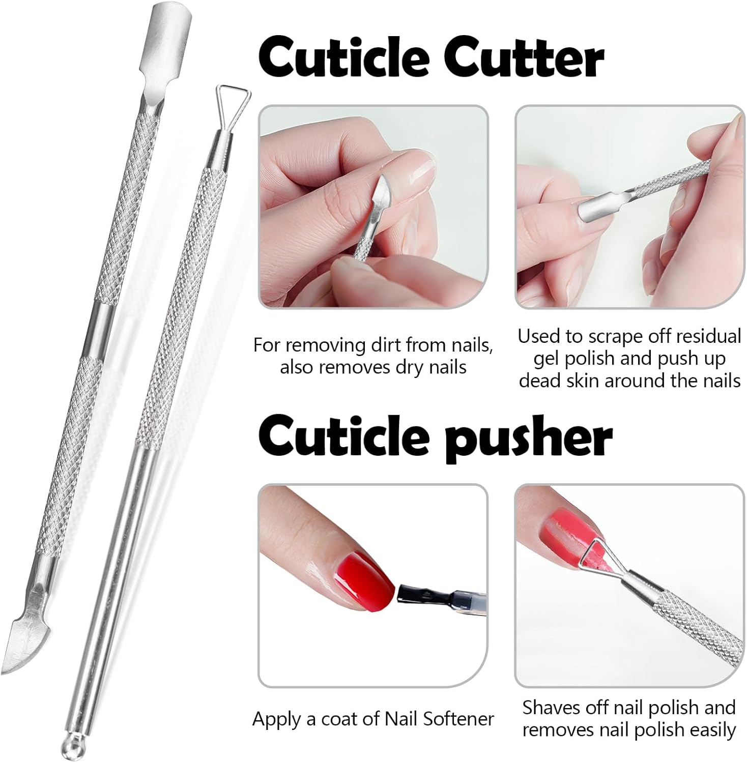 LELE LIFE 9PCS Cuticle Trimmer Cuticle Remover Cuticle Pusher, Stainless Steel Professional Pedicure Manicure Tools Cuticle Nippers Cutter Clippers Kit for Finger and Toe Nail