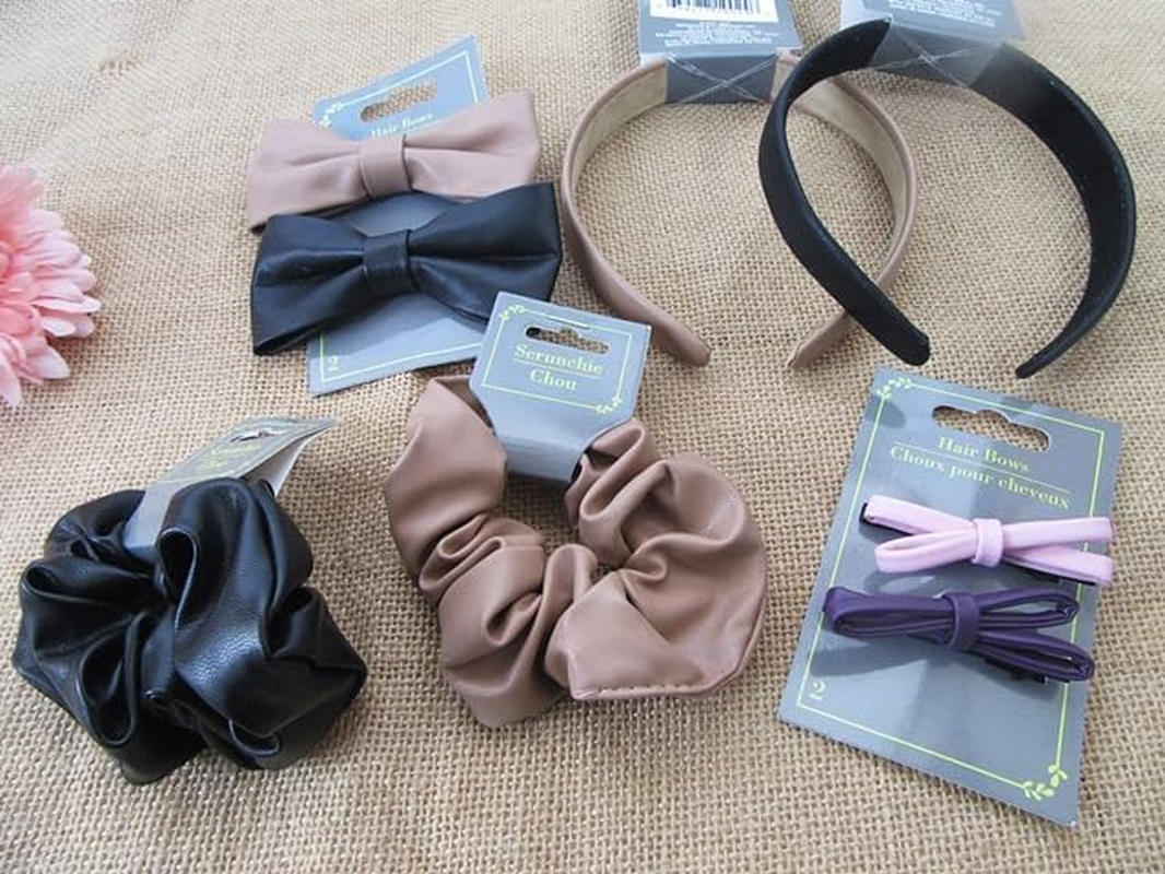 36Sheet PU Leather Hair Bows Scrunchie Headband Assorted image number 3