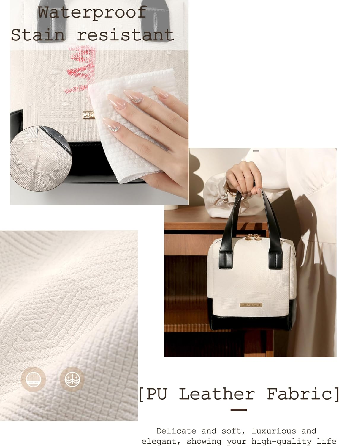 Sugar Cube Shaped Makeup Bag for Women Girls Travel - Waterproof PU Leather Cosmetic Organizer with Zipper/Wide Open Design/Toiletry Bag/Makeup Brushes&Nail Polish Storage（Embossed Texture） image number 2