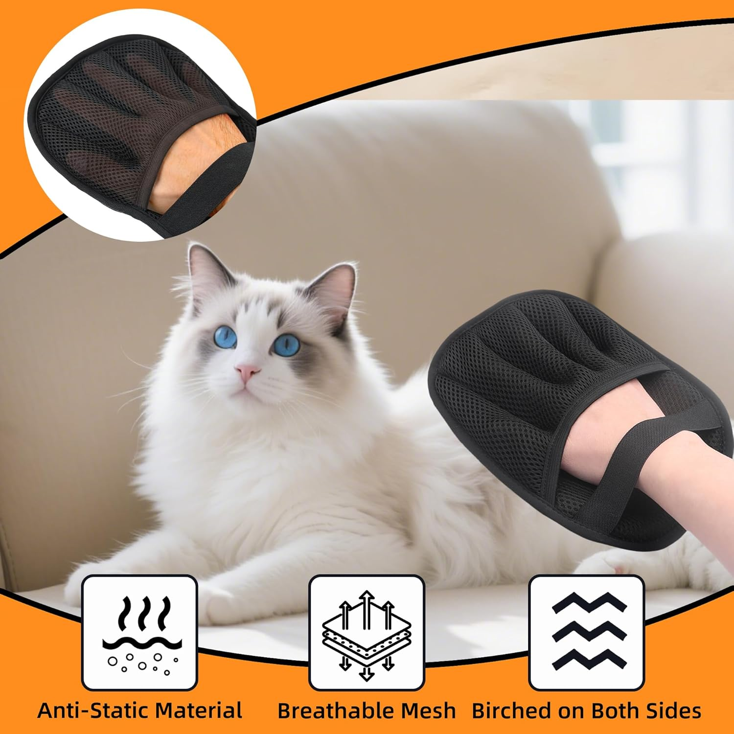2 PCS Pet Hair Remover, 5-Finger Pet Hair Remover Glove, Reusable Double-Sided Electrostatic Dog Cat Hair Remover Glove for Couch, Furniture, Carpet, Curtain, Clothes Upgraded Animal Fur Removal Tool image number 5