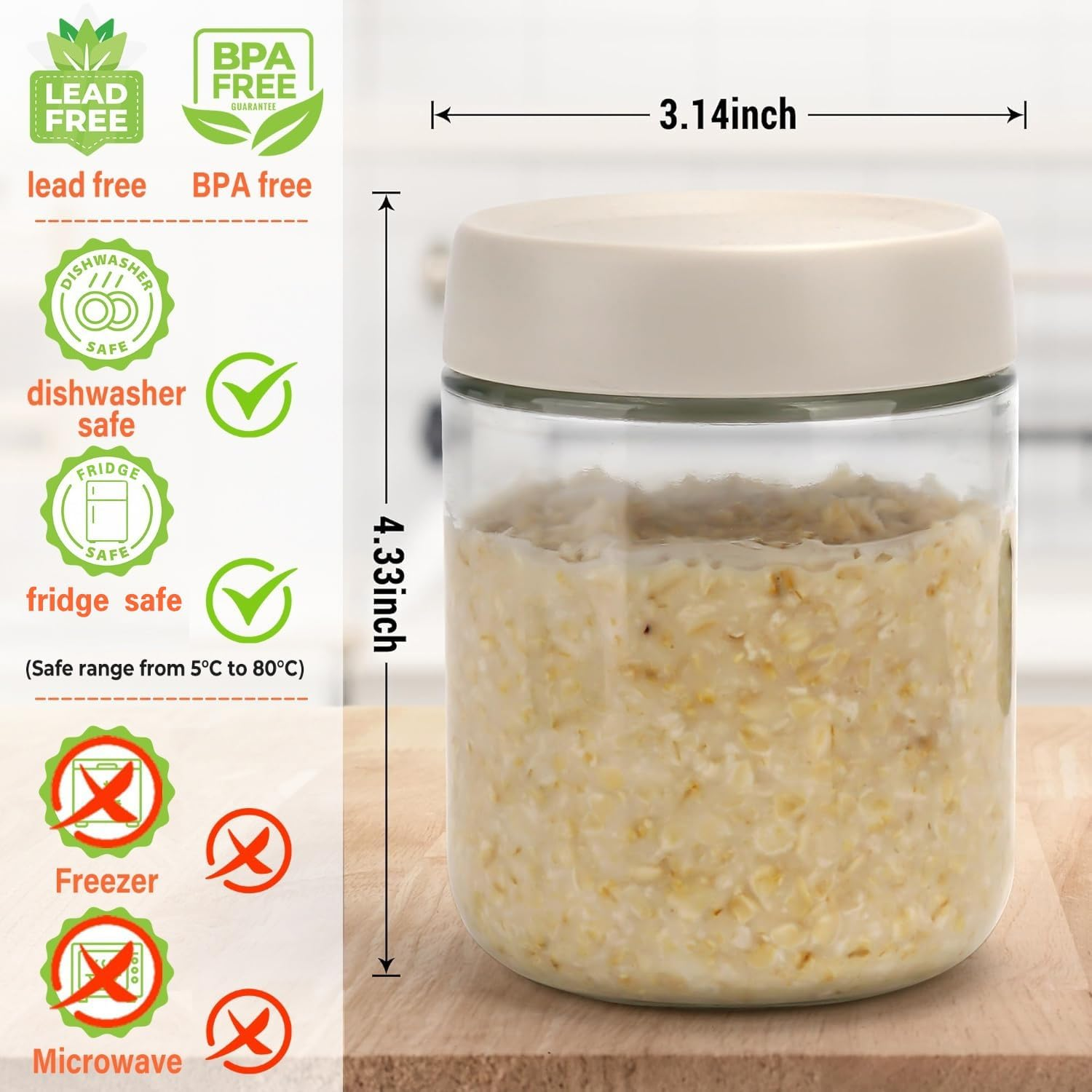 EONJOE 6-Pack Glass Jars with Lids 16Oz Overnight Oats Meal Prep Salad Food Cereal Snacks Containers Pudding Yogurt Storage Mason Jar Airtight image number 1