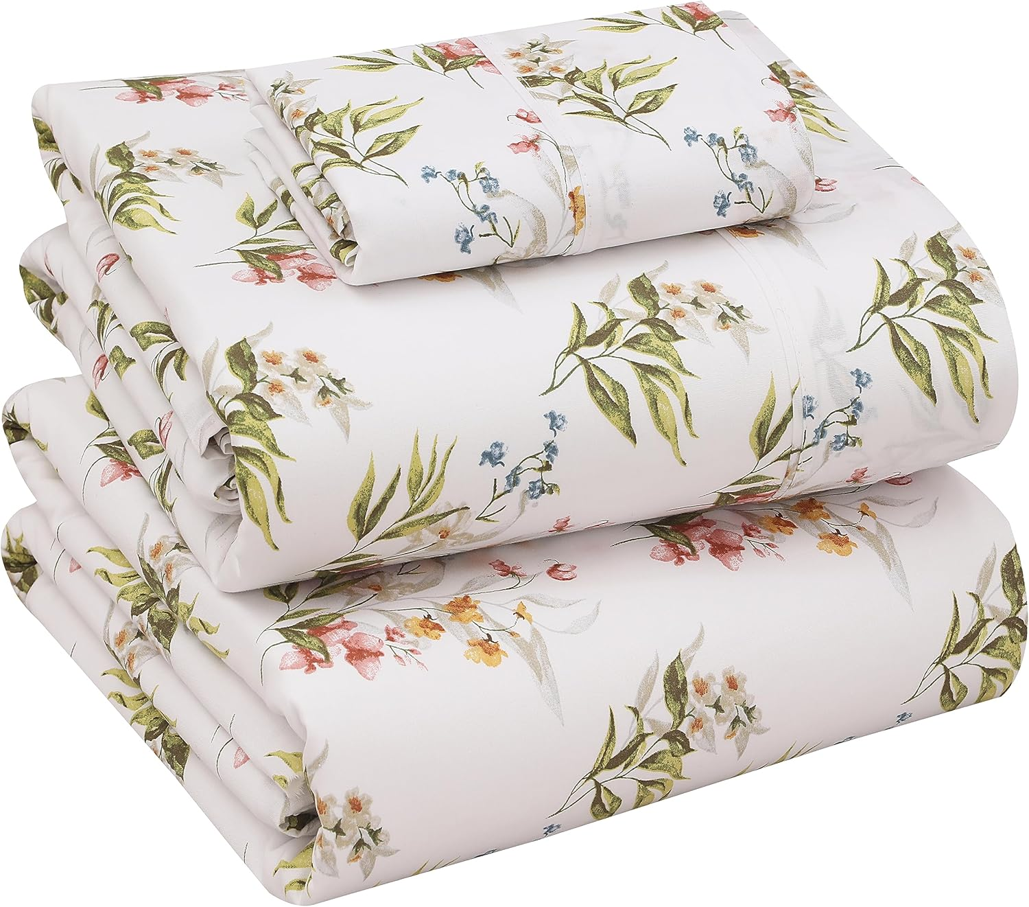 RUVANTI 100% Cotton Split King Sheets Sets for Adjustable Bed, 5 Pcs, Soft & Breathable Percale Weave Bedding, Deep Pocket 16", Hotel Standard, Crisp Cool Feel & Durable, Floral Sheet, Floral Bliss