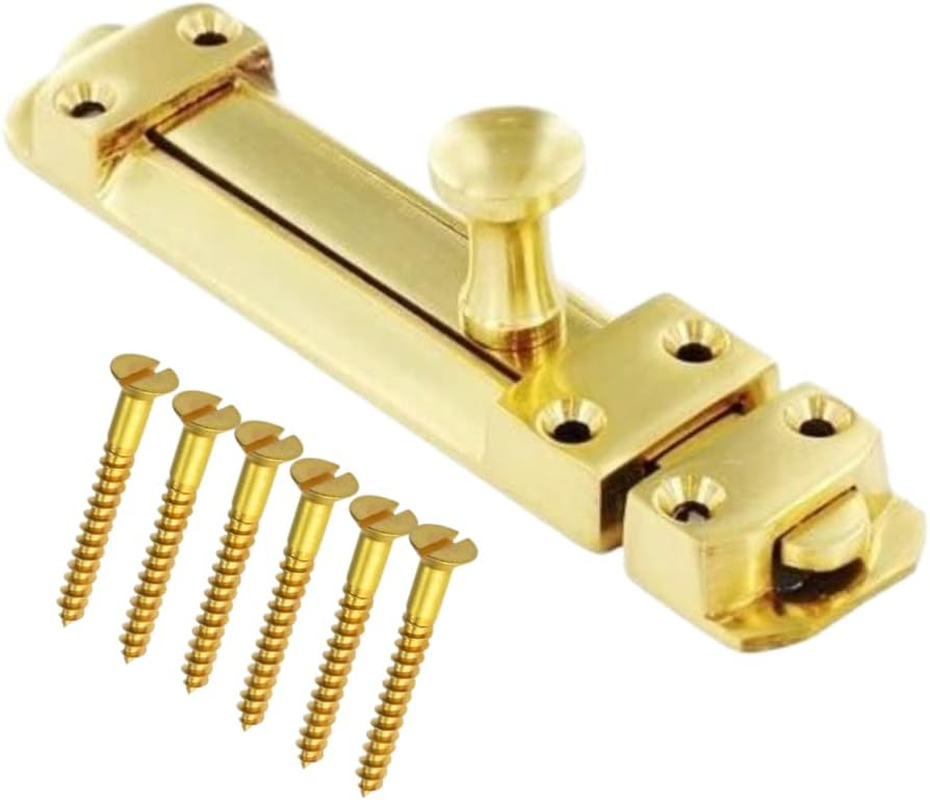 Brass Door Bolts 4 Inch Flat Bolt Surface Door Latches Tower Bolt Sliding Lock Flat Slide Safety Door Barrel Bolt with Screws 1 Pack. image number 1