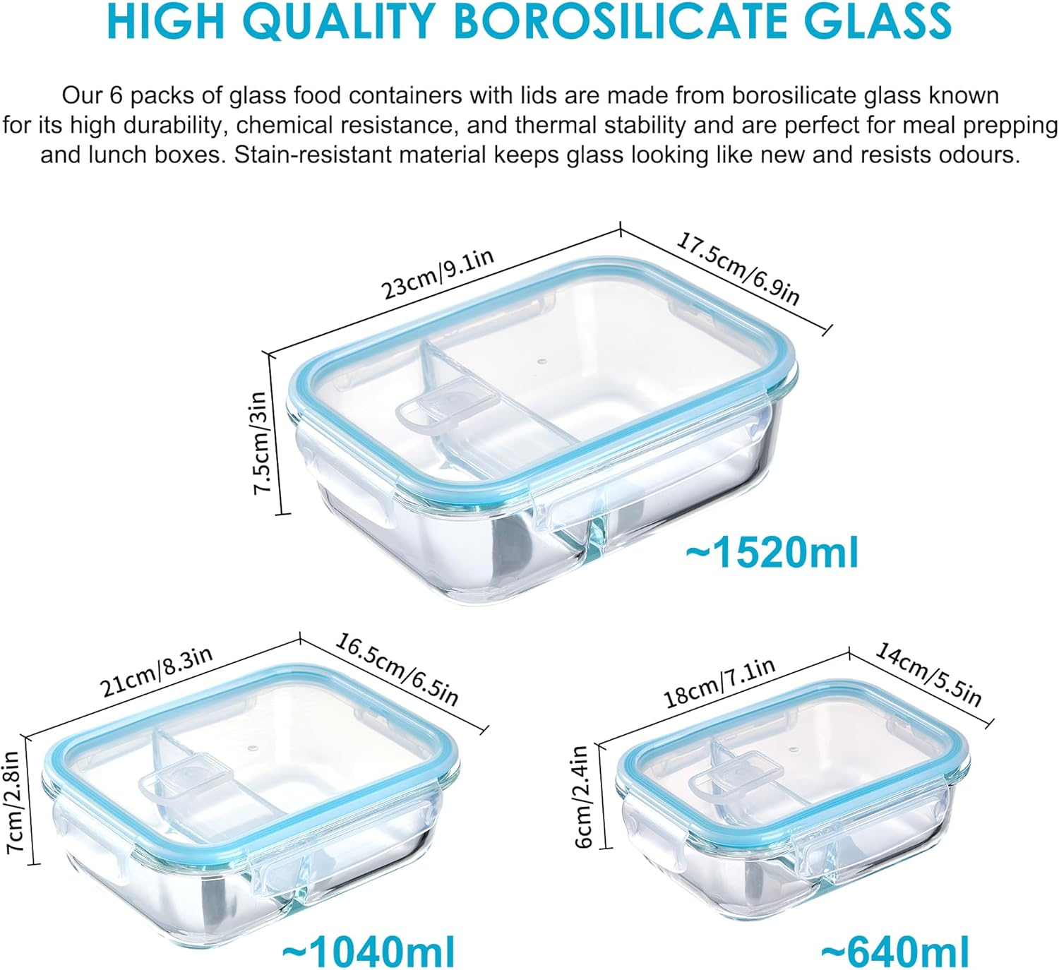 12 Pcs 6 Pack Glass Meal Prep 2 Compartment Containers. Food Storage Lunch Containers. Airtight Snap Lock Lids with Steam Vents. BPA Free. Microwave, Dishwasher, Oven & Freezer Safe. Food Organisation image number 1
