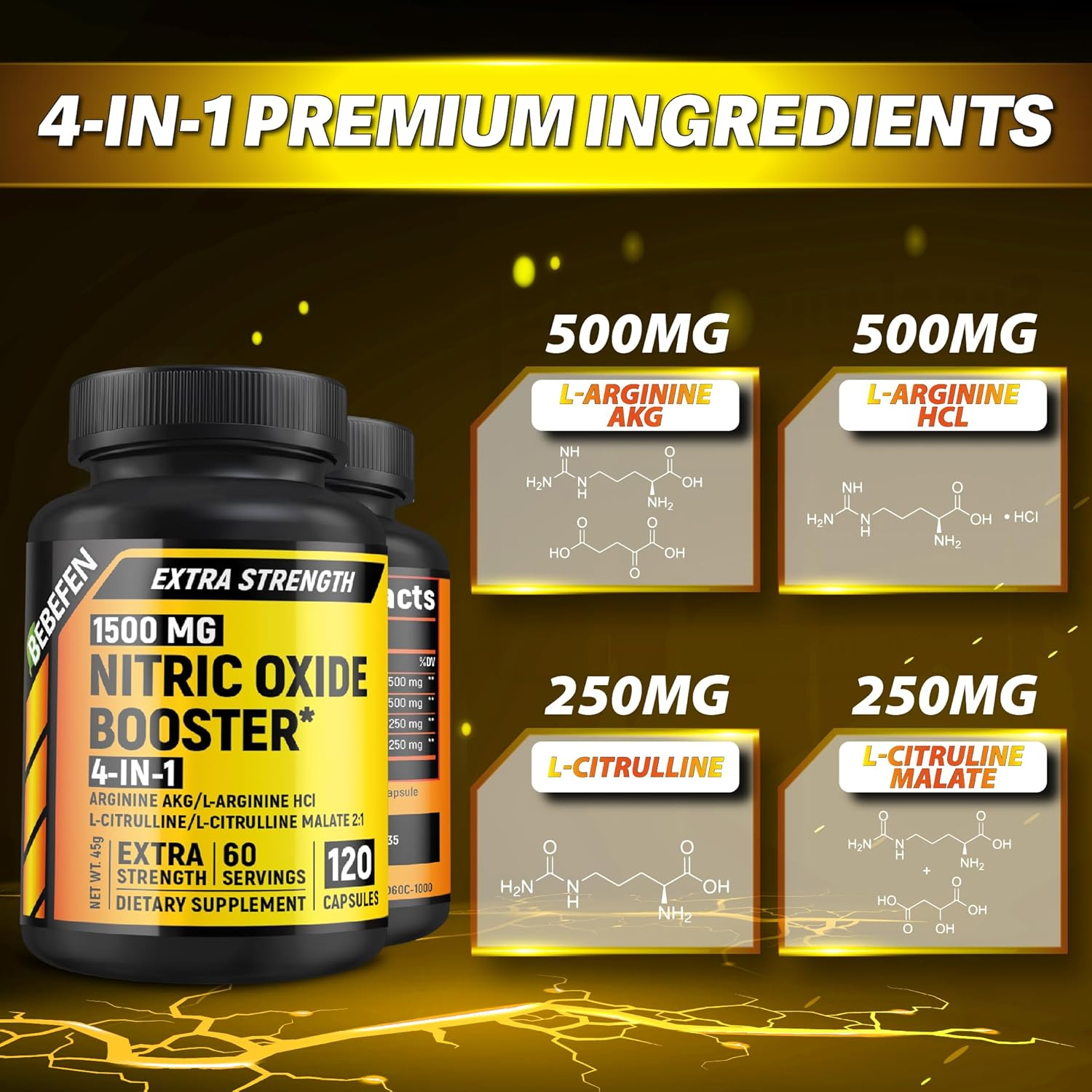 Nitric Oxide Supplement - L Arginine and L Citrulline Blend - 120 Count - Vegan, Non-Gmo - 2 Month Supply image number 4