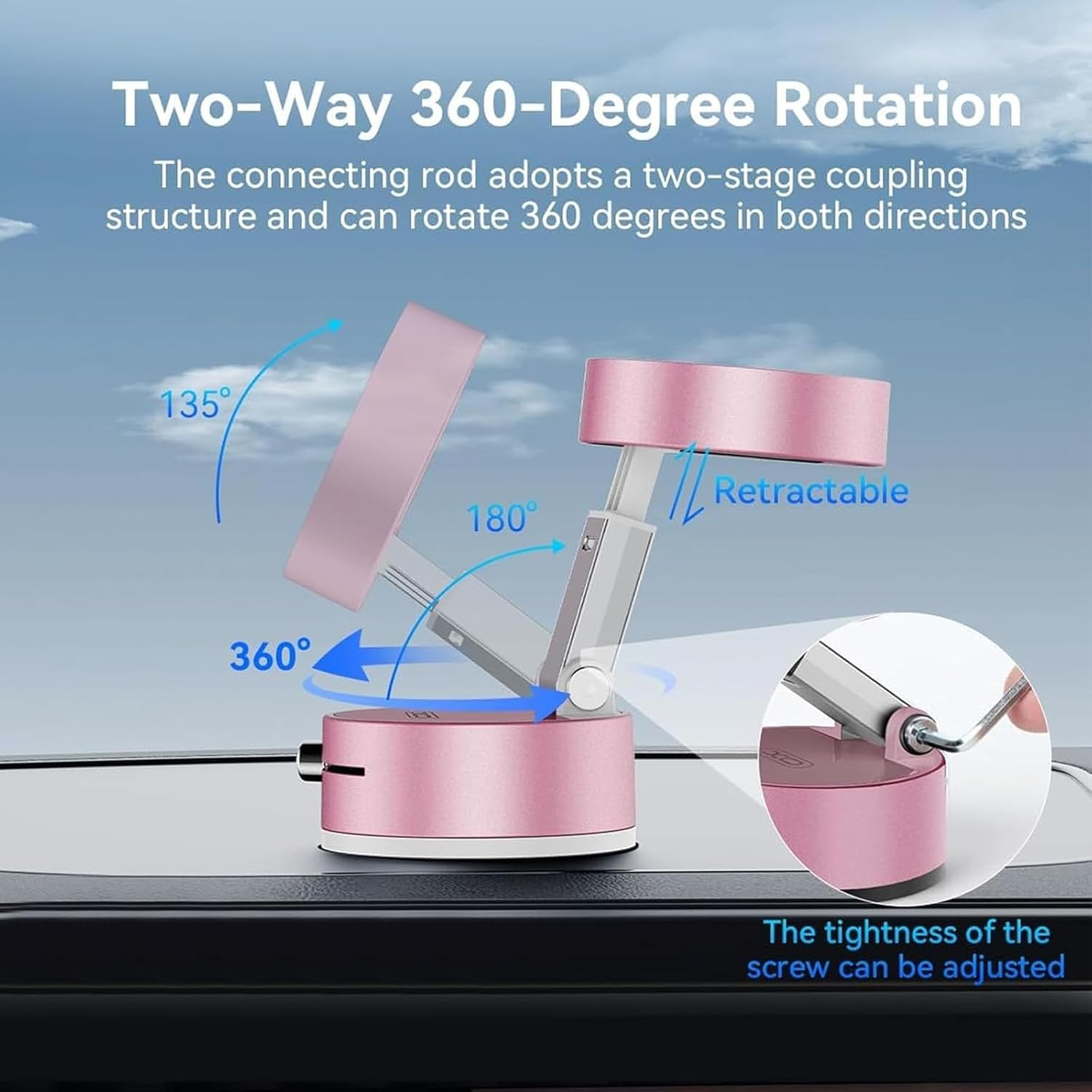 Vacuum Magnetic Phone Holder, 2025 New Foldable & Retractable Car Mount, 360&deg; Adjustable Suction Cup Stand for Iphone 16/15/14/13/12 & Suction Phones, Idea for Car/Mirror/Gym/Smooth Surfaces (Pink) image number 4