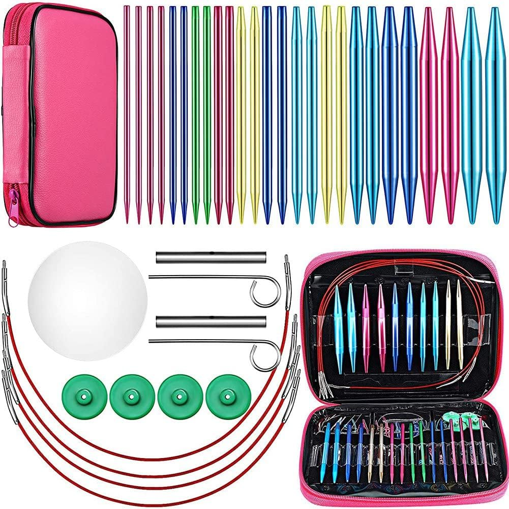 Dovhmoh 26 Pieces Aluminum Interchangeable Circular Knitting Needle Set,13 Size Interchangeable Crochet Needles for Knitting image number 2