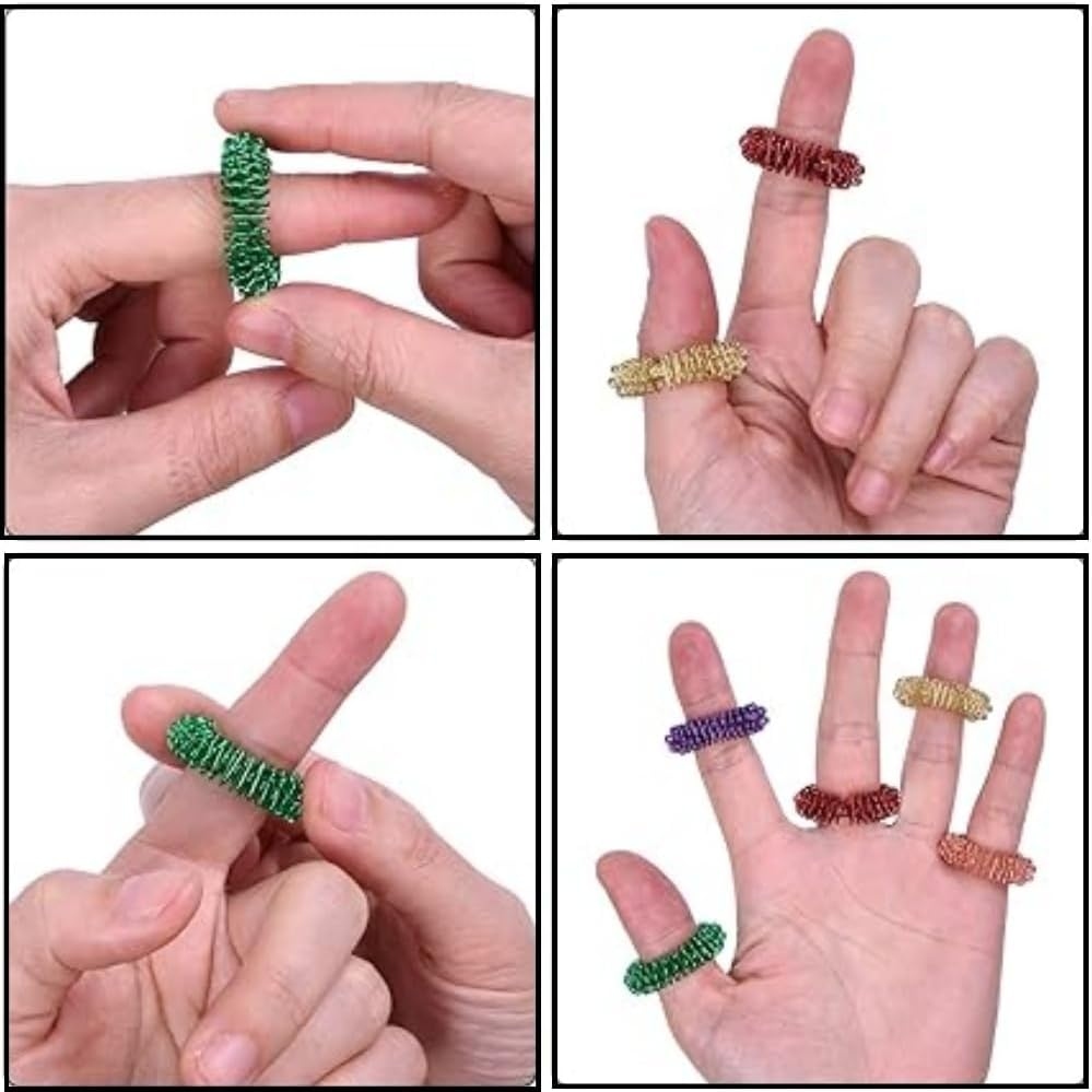 10Pcs Finger Massage Rings,Finger Massage Rings,Stress Relief Rings, Spiky Sensory Finger Rings Set for Teens, Adults, Silent Stress Reducer and Massager(5 Color) image number 1
