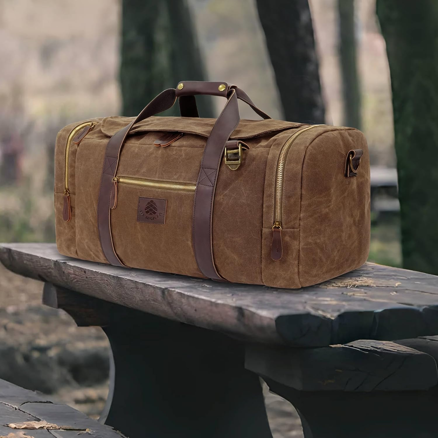 Densata Travel Bags for Men, Nomad Canvas Duffle Bag Vintage Genuine Leather Travel Duffel Bag Multifunctional Weekender Overnight Backpack with Shoes Compartment, Vintage Dark Brown, Large-50L image number 5