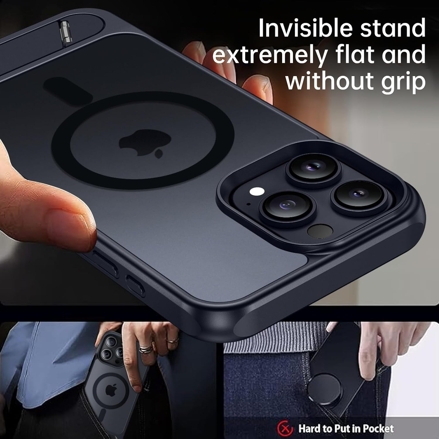 DOMAVER for Iphone 15 Pro Max Case Compatible with Mag Safe, Military-Grade Protection with Built-In Kickstand, Slim Translucent Matte Back Protective Phone Cover for Iphone 15 Pro Max 6.7", Black image number 3