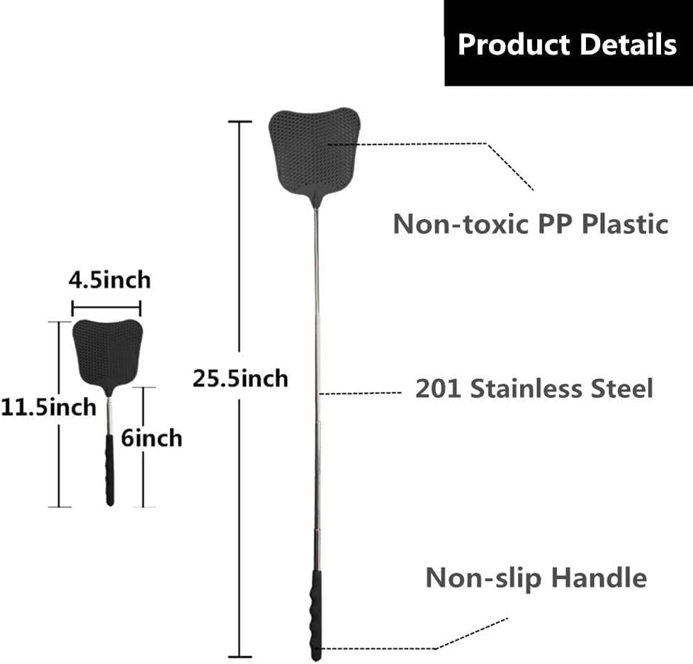 Telescopic Fly Swatters, Durable Plastic Fly Swatter Heavy Duty Set, Flyswatter with Stainless Steel Handle for Indoor/Outdoor/Classroom(2 Pack)