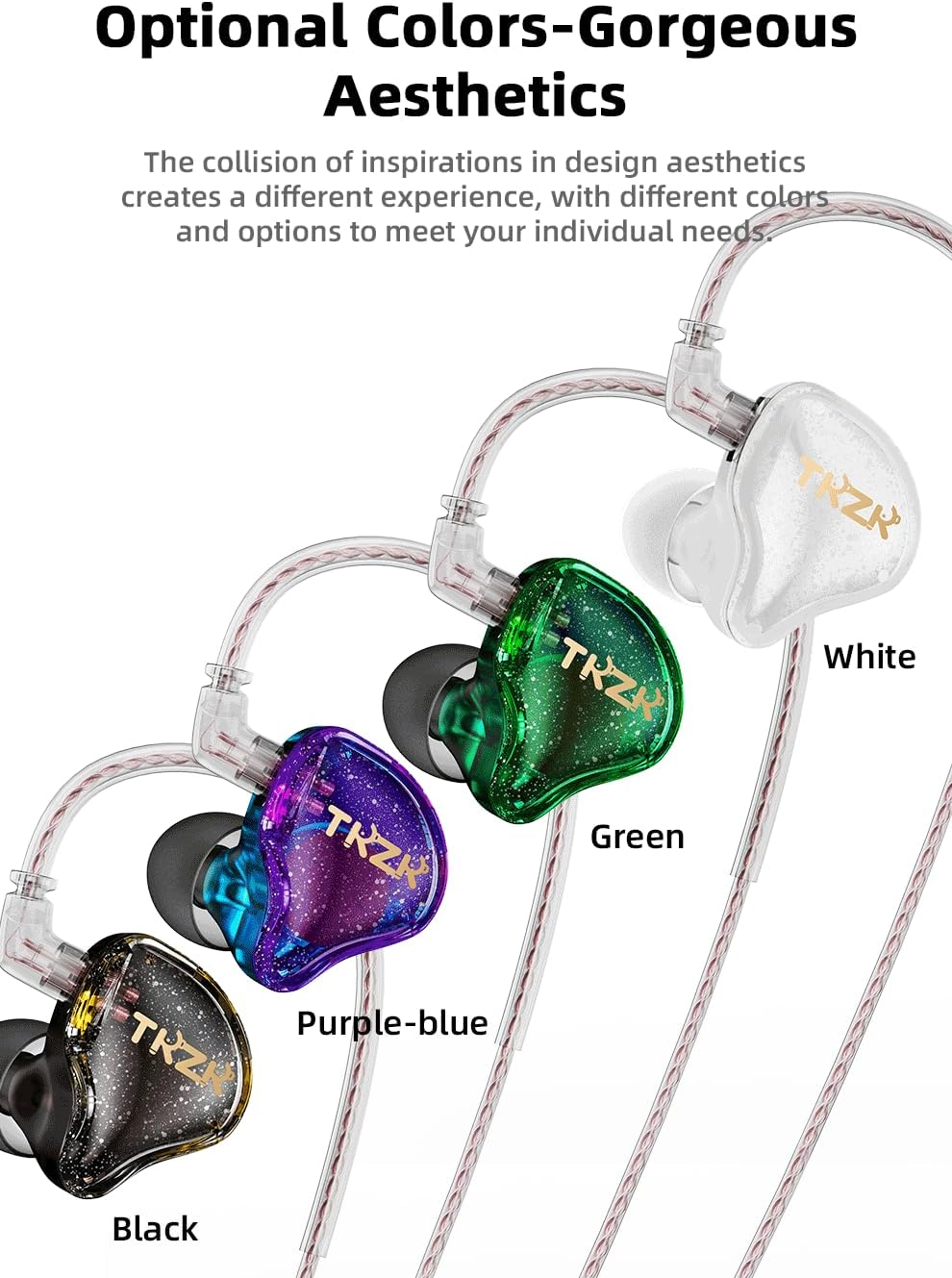 EZ EAR TKZK TK01 Hifi Entry Headphones with Dynamic Driver, Deep Bass In-Ear Monitor with Tesla DD, In-Ear Headphones with 2 Pin OFC Cable for Stage, Music, Pop, ACG (White, with Microphone) - Green image number 2
