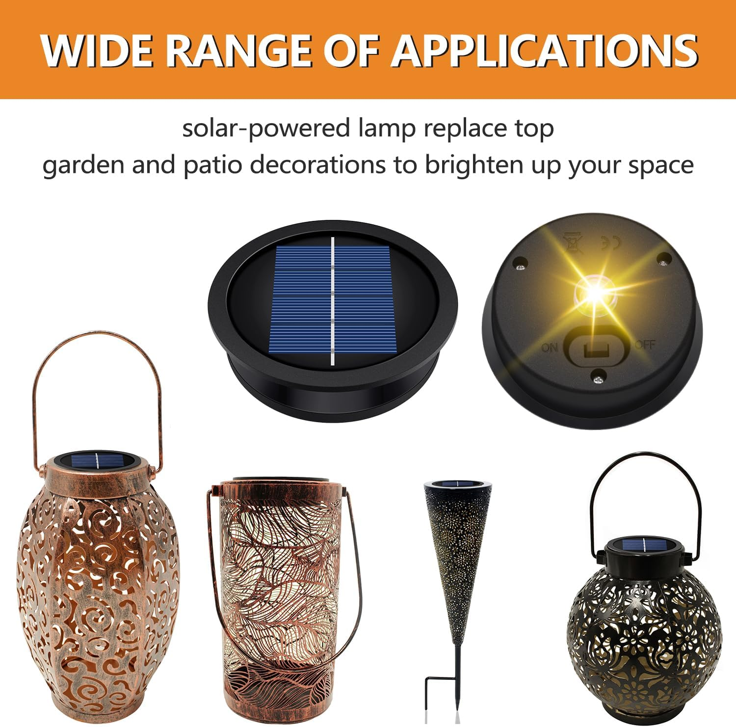 2 Pack Replacement Solar Light Parts(Top Size 3.2 Inches, Bottom Size 2.9 Inches),7 Lumens Warm White LED Waterproof Solar Light Replacement Top Kit for Outdoor DIY Hanging Lanterns image number 3