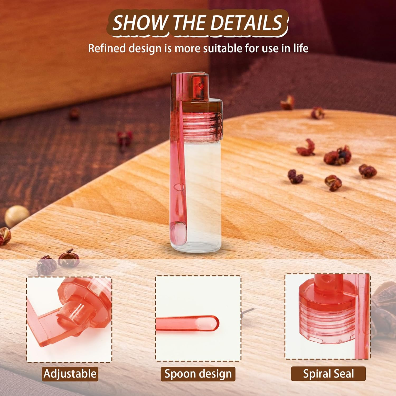 8 Pcs Portable Spice Containers Set, Camping Salt and Pepper Shakers with 1 Mini Funnel, Seasoning Bottles, Mini Glass Spice Jars with Lids for Outdoor Traveling Cooking (8 Pcs) image number 5