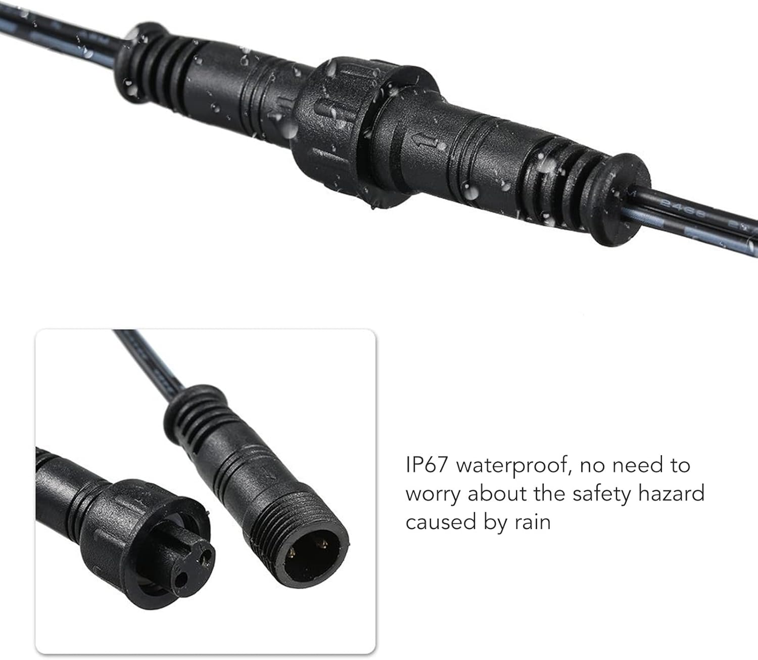 5 Pcs Deck Light Extension Cable, IP67 Waterproof 3.3Ft 2Pin Extension Cable Wire with Male and Female Connectors at Both Ends for Single Color LED Deck Light image number 3