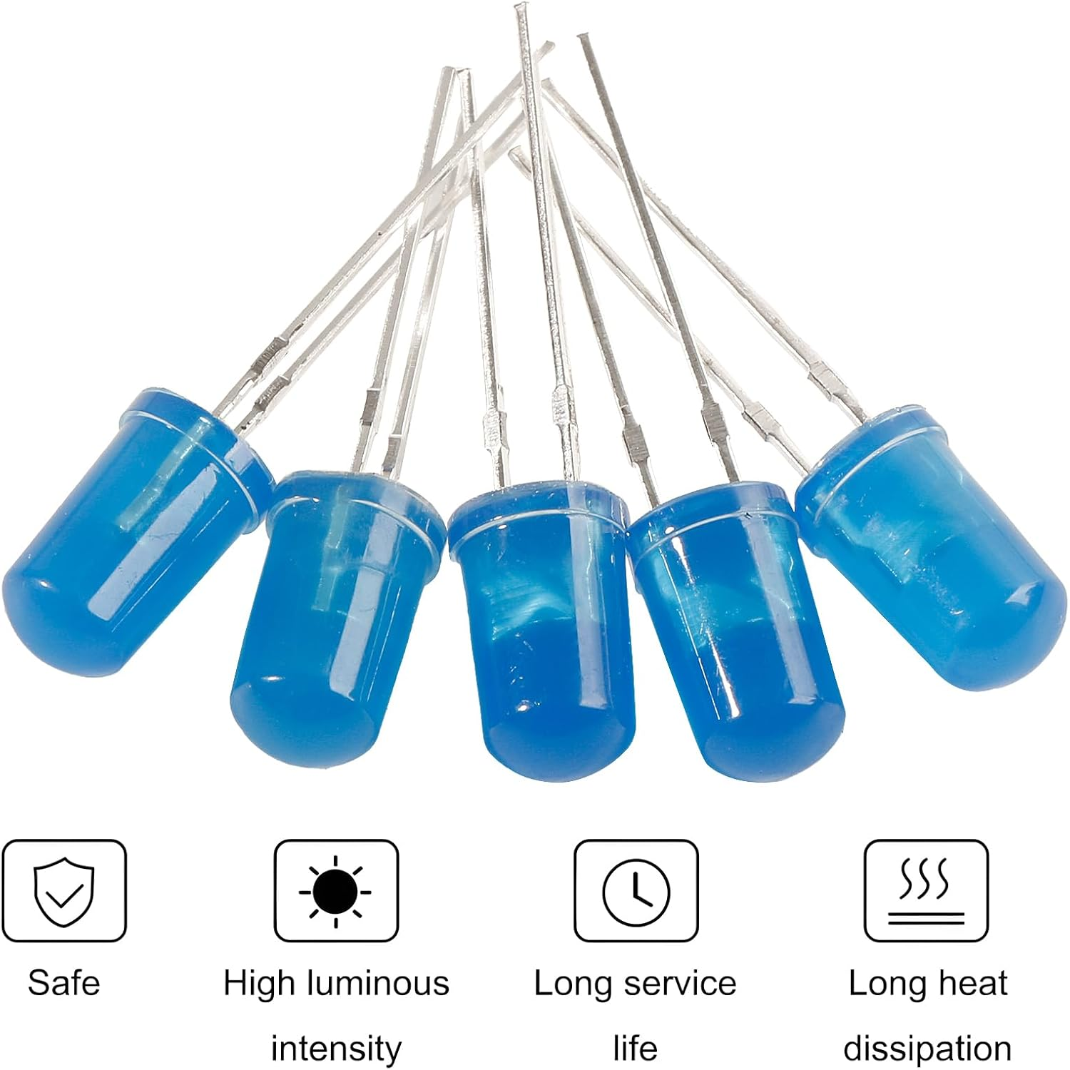 Juasky 150Pcs 5Mm LED Diode Lights,Light Emitting Diodes,Blue LED for Science Experiment DIY Projects - Clear-Green image number 2