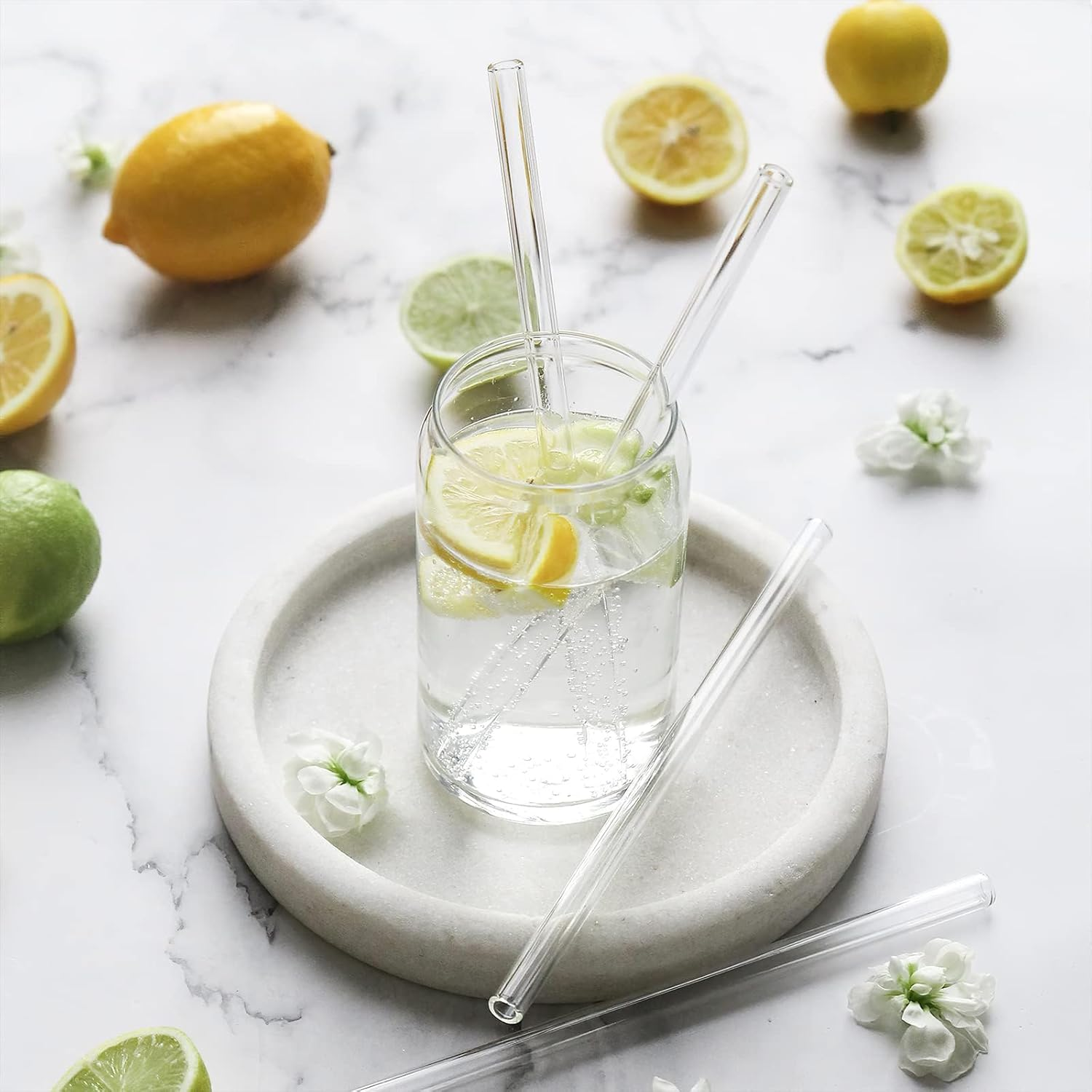 Glass Straws Reusable Drinking Straw,Straw Cleaning Brushes for Hydro Flask Wide Mouth Bottle, Stanley Cup Straw Replacement Set(40 Oz/30 Oz Tumblers) (10-Pack Glass Straws)