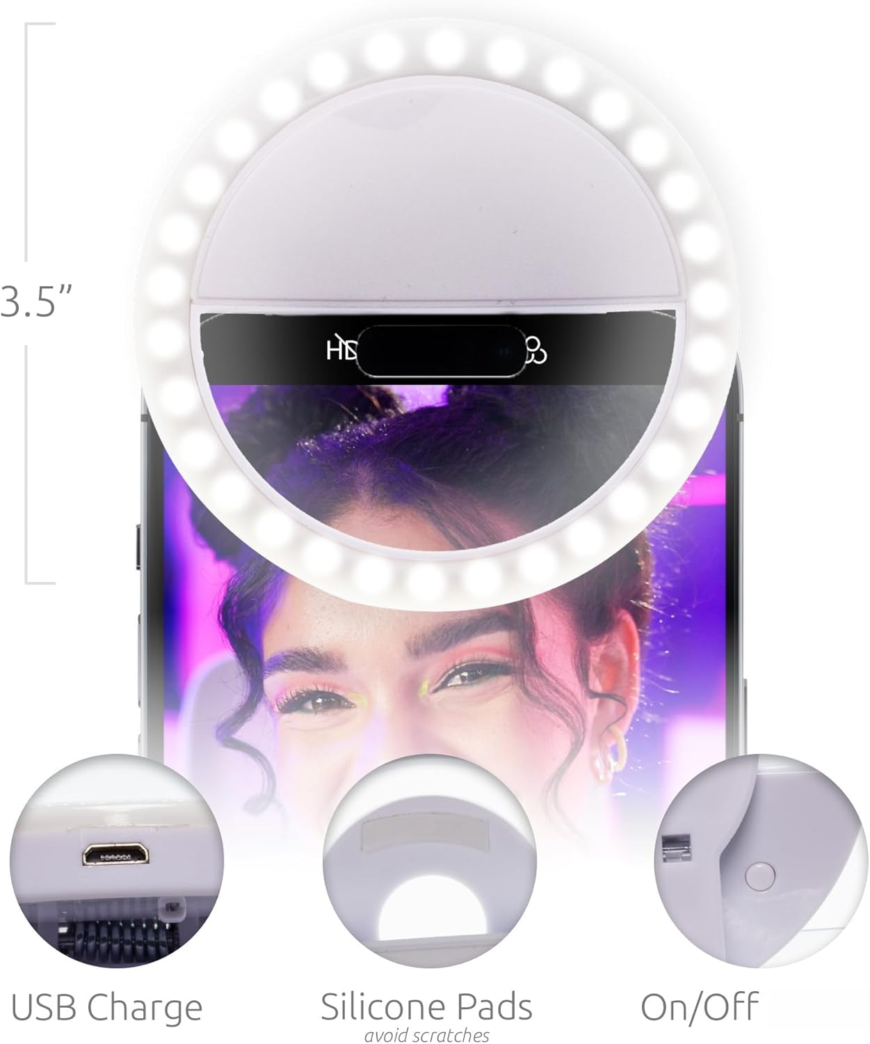 Selfie Ring Light, Portable USB Rechargeable 36 LED Phone Fill Light, Dimmable 5600K Clip-On Mobile Lamp for Iphone Android, Live Broadcast Video Conference Selfie Fill Light for All Smartphone image number 2