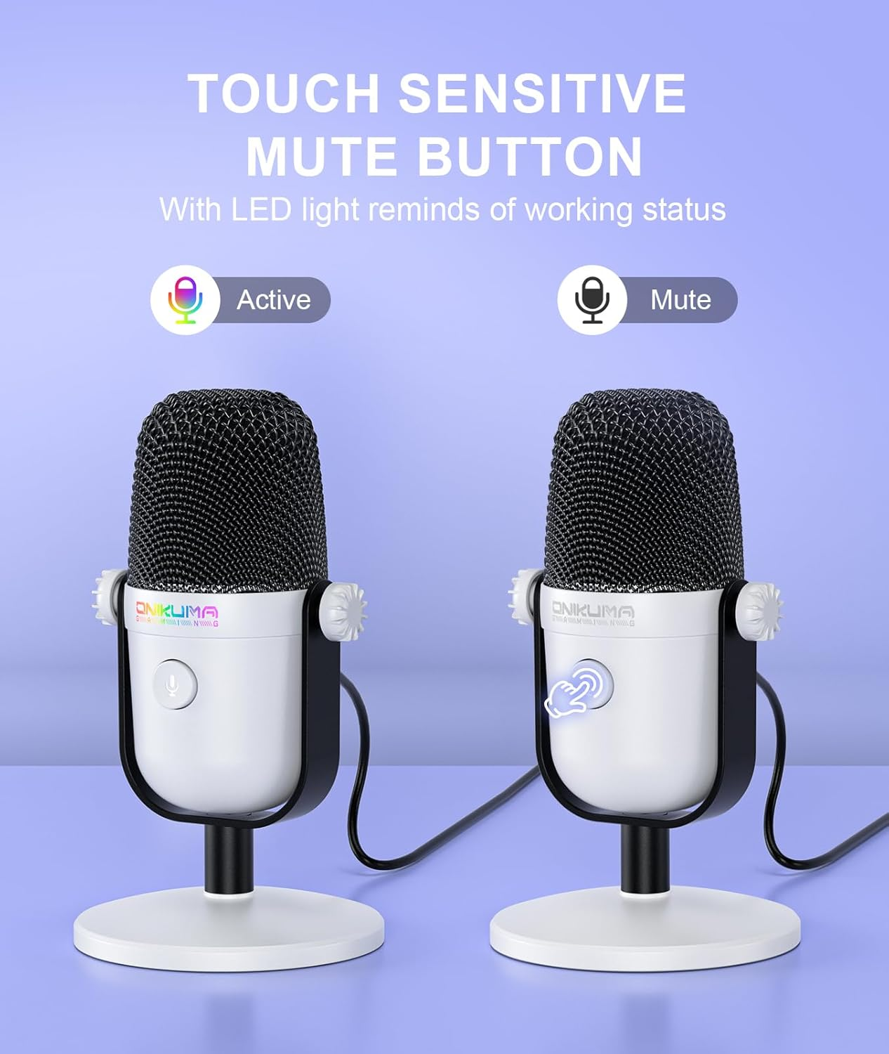 Gaming Microphone with Noise Cancellation & Mute Button, USB Condenser Mic for Streaming/Recording, Ultra-Compact Design, Compatible with Pc/Mac/Ps4/Ps5, Podcast/Youtube/Twitch/Discord (White) - Black image number 2