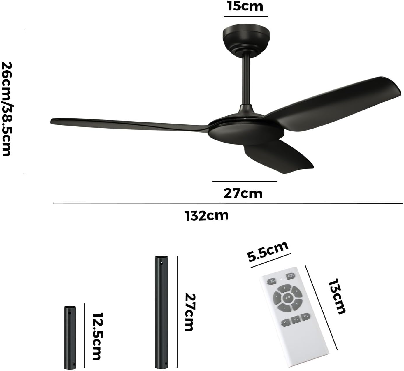 Vevare 52" Ceiling Fan with Remote Contorl 3 ABS Blades and DC Motor Indoor Fan with Timer and 5 Fan Speeds for Home Living Room Black image number 2