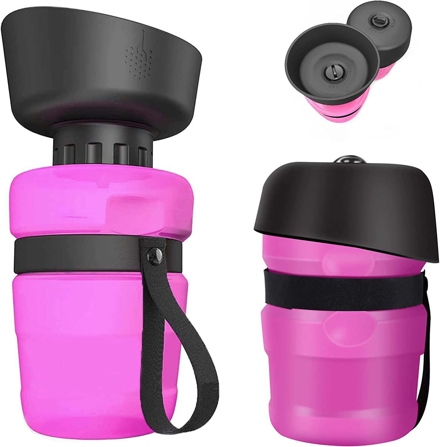 Pet Water Bottle, Folding Silicone Lid/Bowl, Food Grade, Travel Water Bottle, Dog Water Bottle (Pink) image number 1