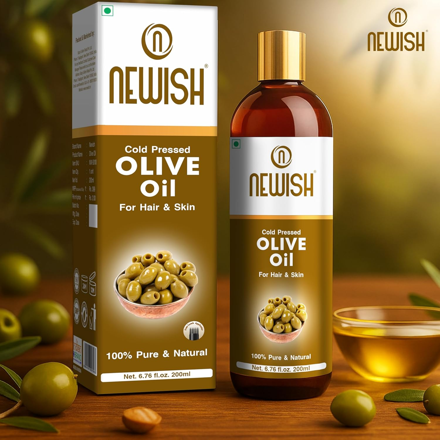 Newish&reg; Pure Cold Pressed Olive Oil for Hair and Skin,200Ml (Pack of 2) image number 4