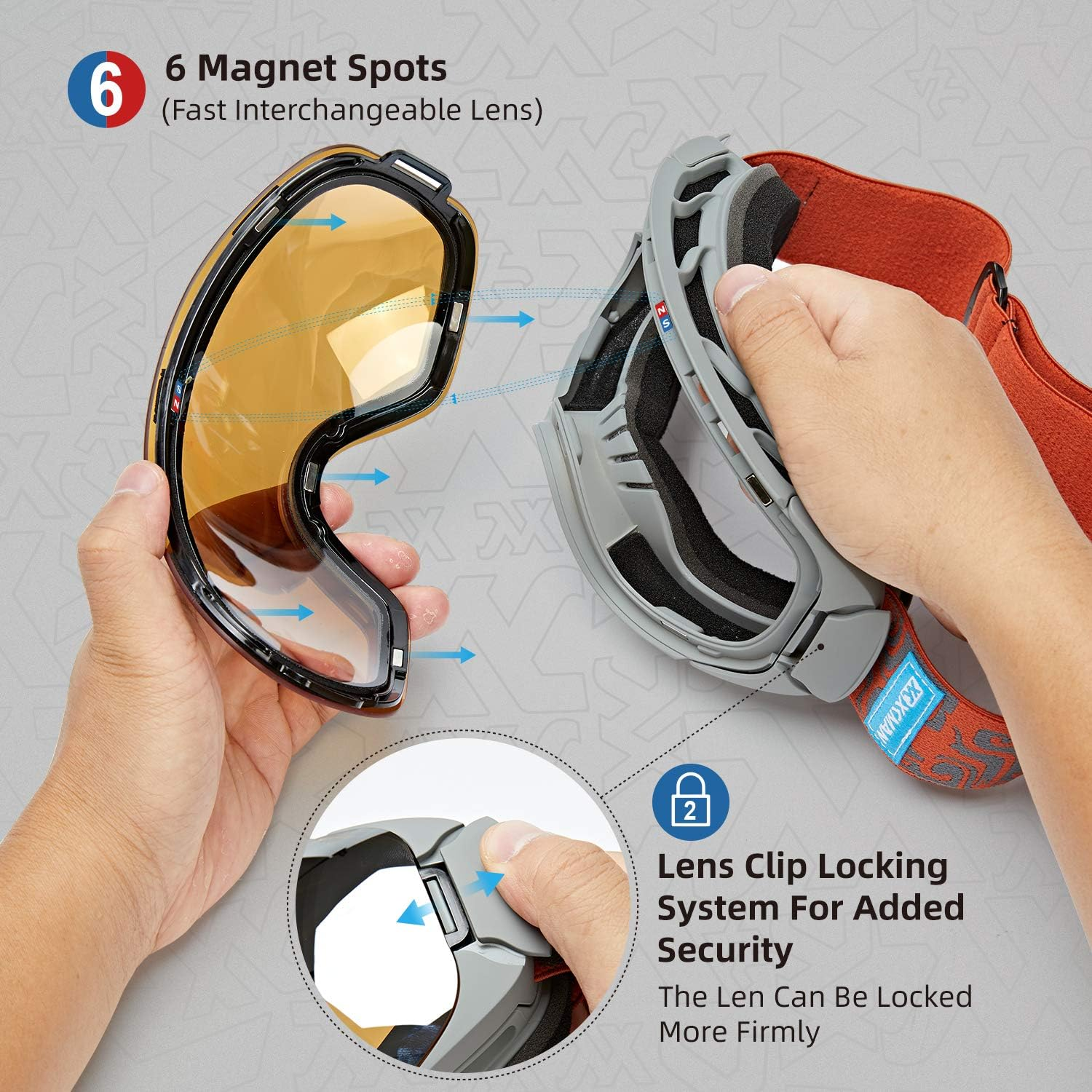 XCMAN Ski Snowboard Goggles UV Protection anti Fog Snow Goggles for Men Women Youth image number 4